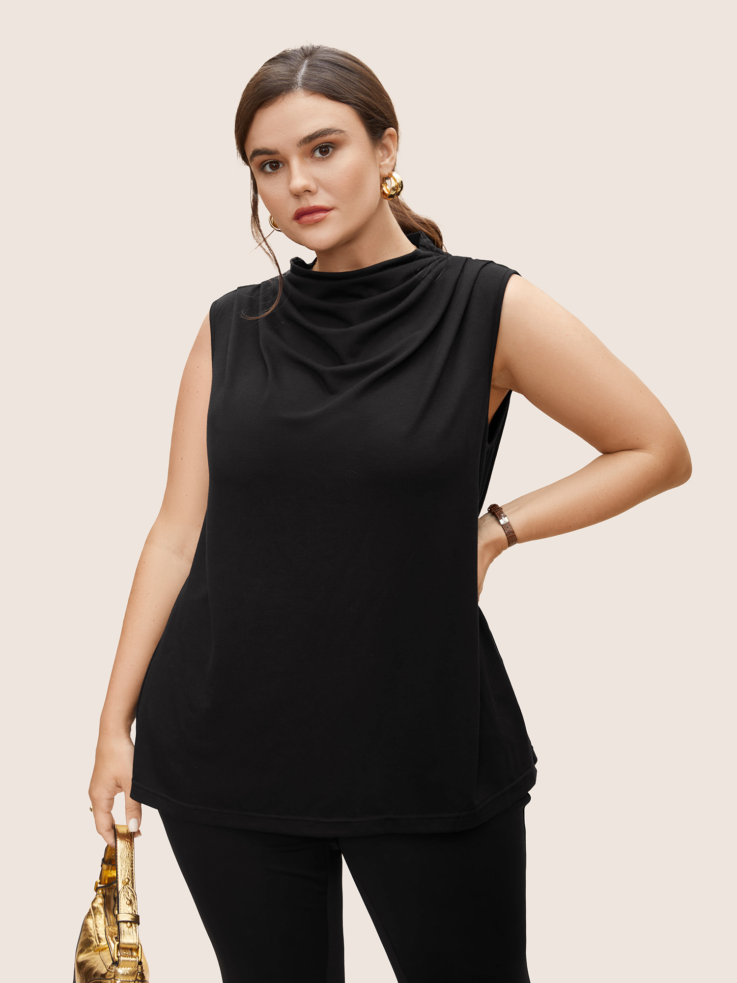 

Plus Size Supersoft Essentials Solid Mock Neck Tank Top Women Black At the Office Pleated Mock Neck Work Tank Tops Camis BloomChic