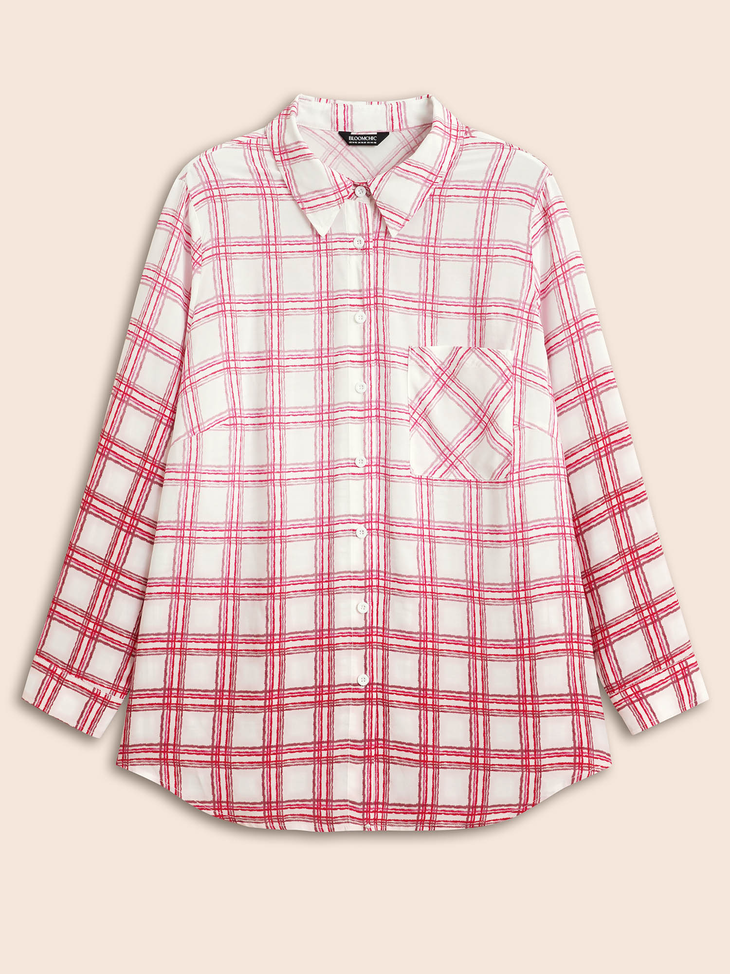 Plus Size Multicolor Plaid Pleated Button Down Blouse Women Casual Extra Long Sleeve Shirt collar Everyday Blouses BloomChic 10/M 