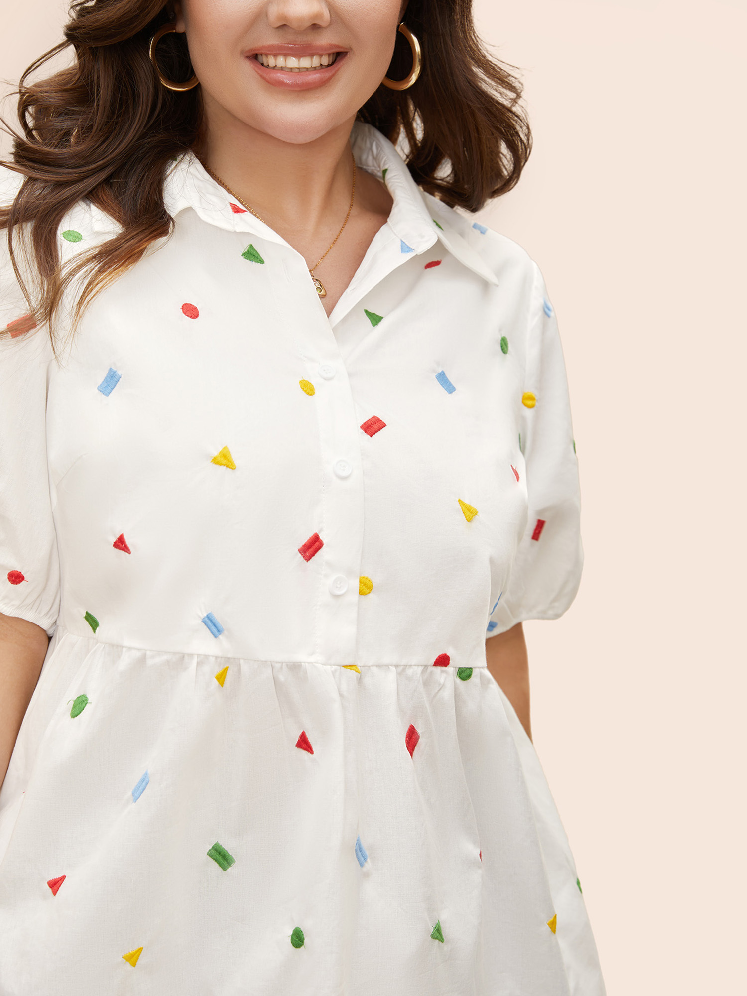 Plus Size Multicolor Cotton Geometric Embroidery Tunic Blouse Women Casual Short sleeve Shirt collar Everyday Blouses BloomChic 14-16/1X 