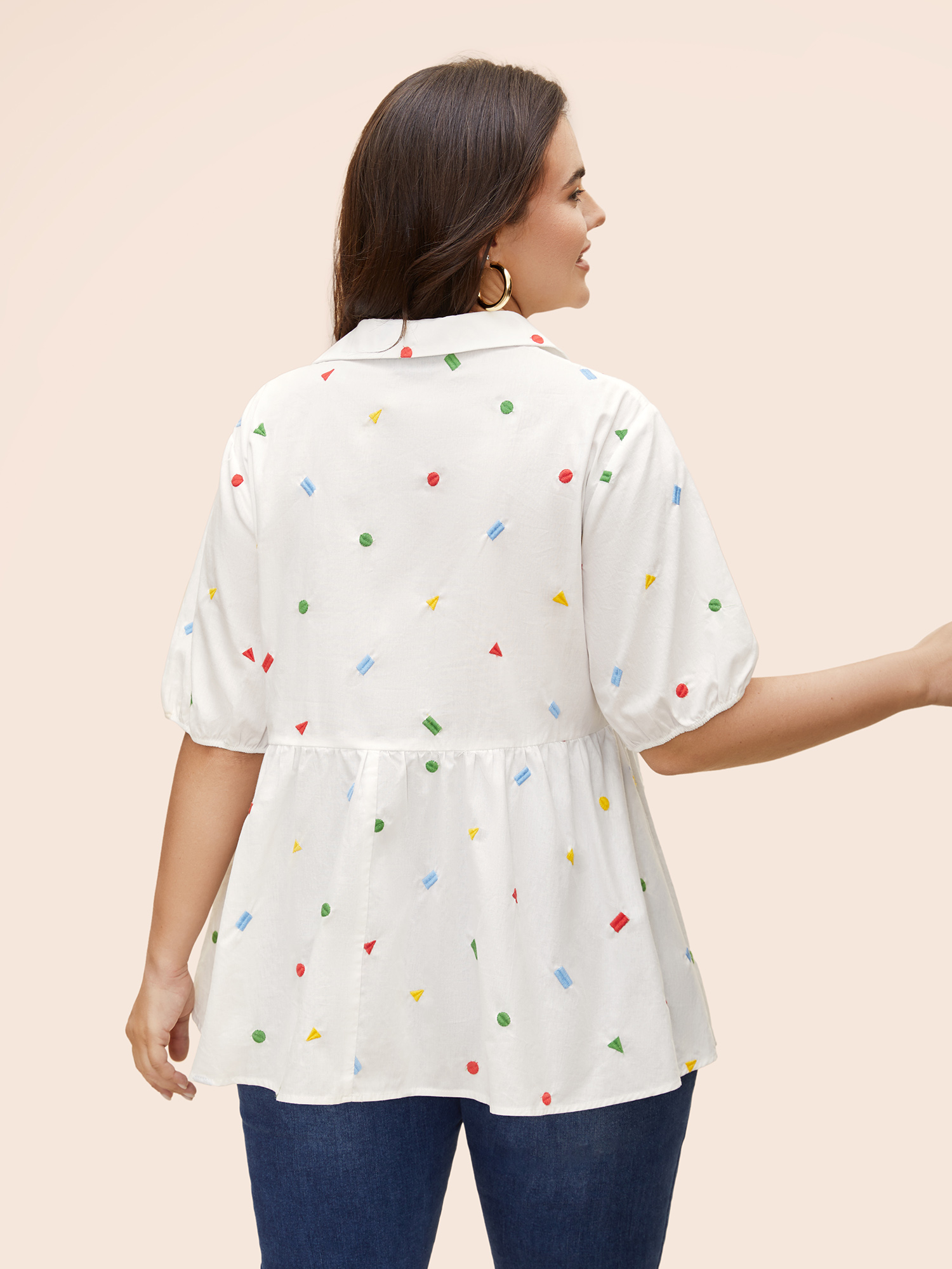 Plus Size Multicolor Cotton Geometric Embroidery Tunic Blouse Women Casual Short sleeve Shirt collar Everyday Blouses BloomChic 14-16/1X 