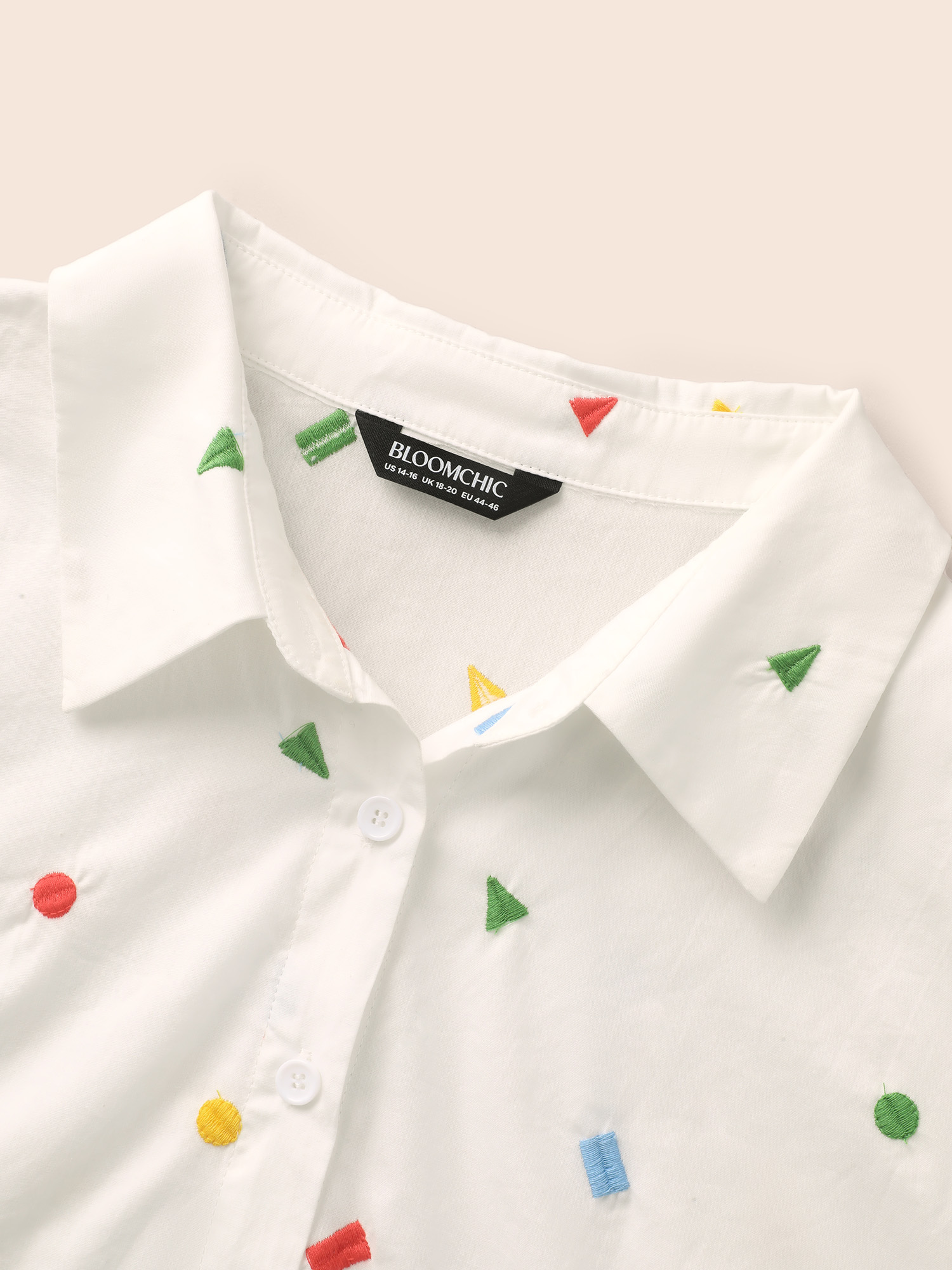 Plus Size Multicolor Cotton Geometric Embroidery Tunic Blouse Women Casual Short sleeve Shirt collar Everyday Blouses BloomChic 14-16/1X 