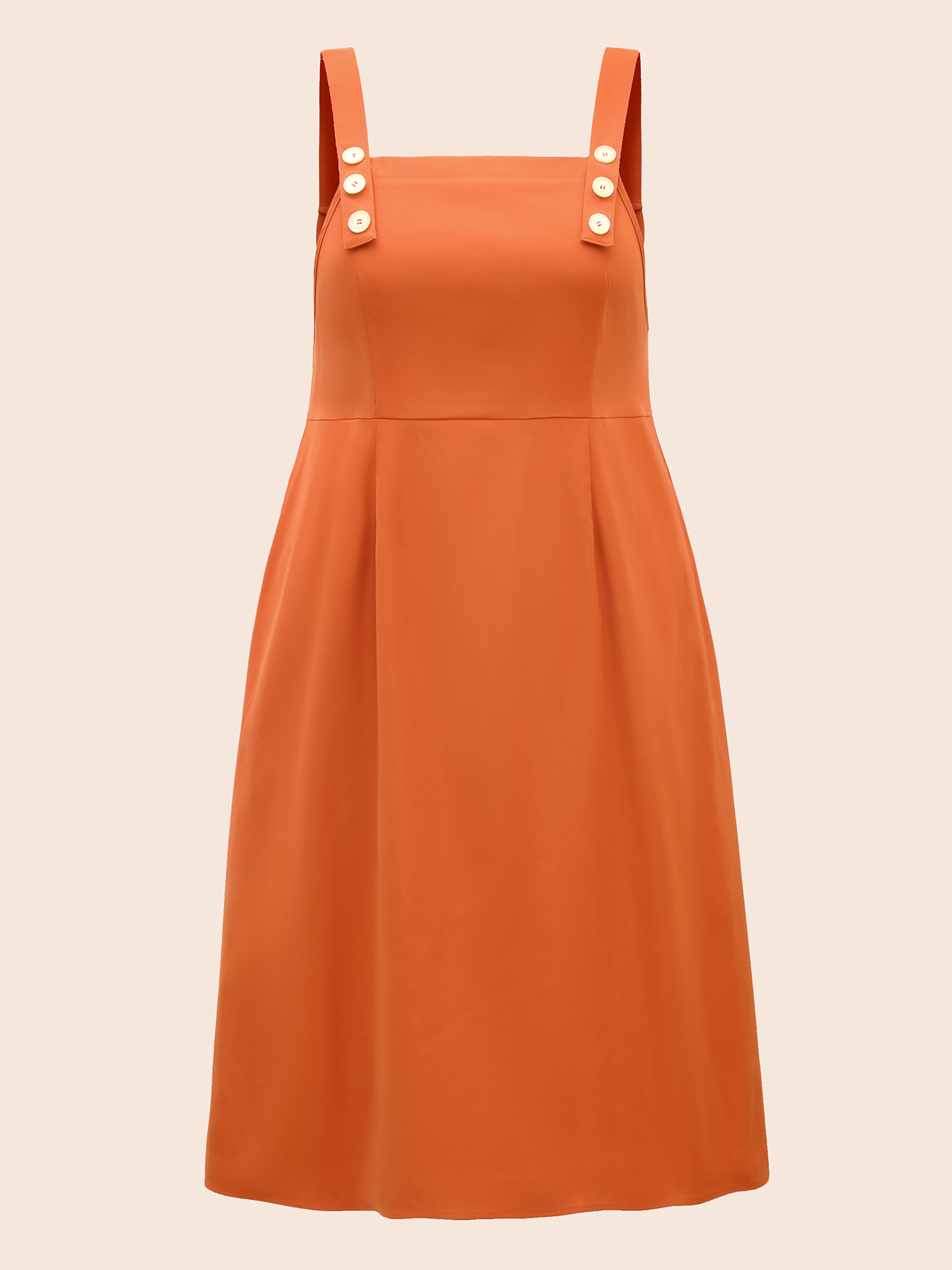 

Plus Size Suspender Skirt Style Midi Dress OrangeRed Women Casual Button Non Sleeveless Curvy BloomChic