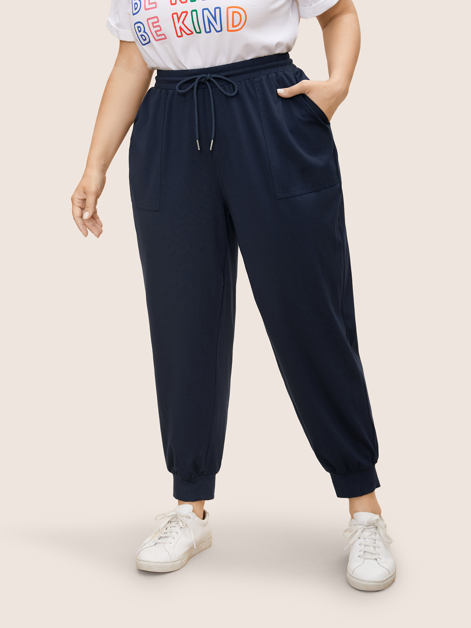 

Plus Size Knitted Stretchy Drawstring Jogger Pants Women Indigo Casual Mid Rise Everyday Pants BloomChic