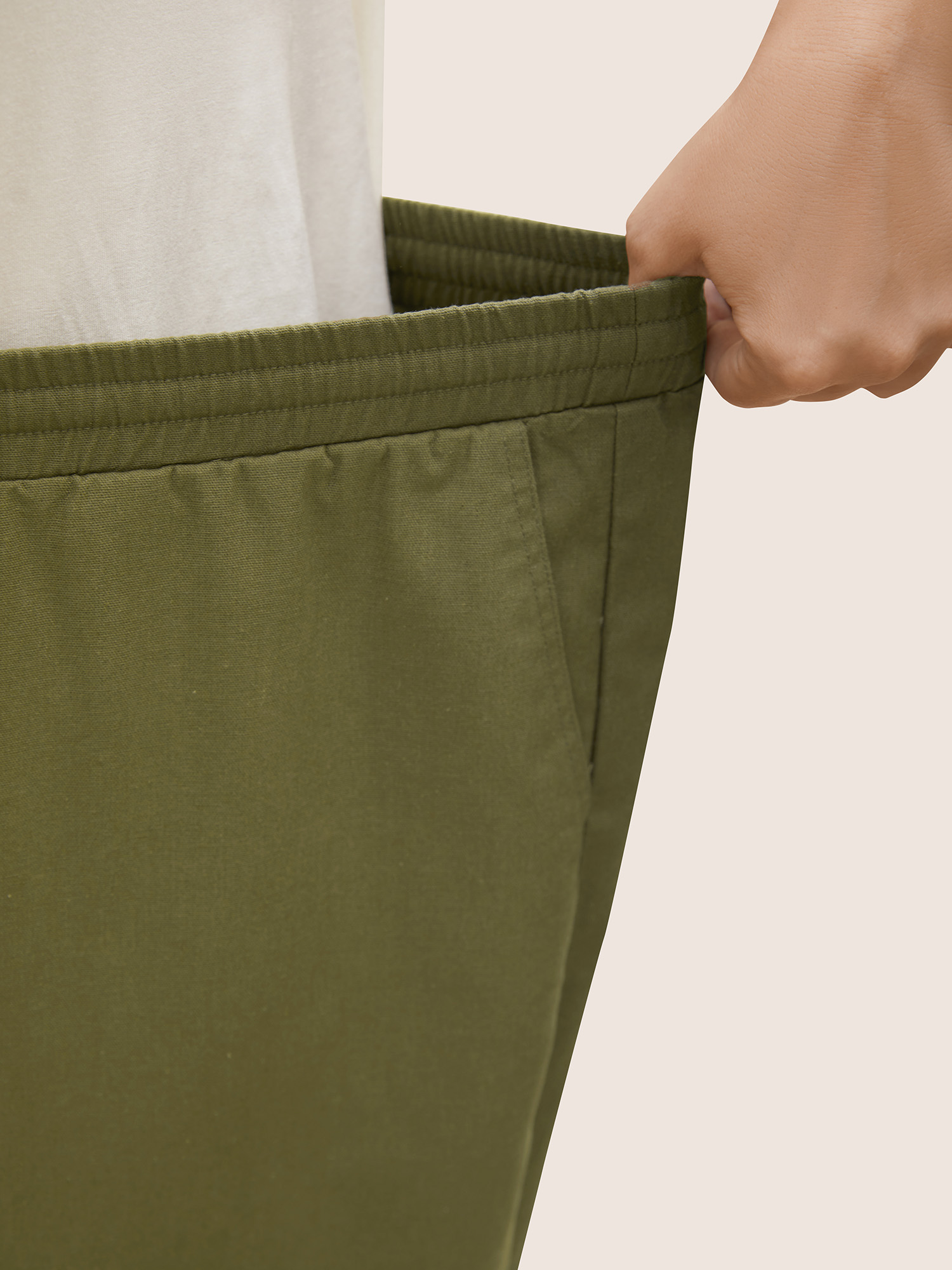 Plus Size Linen Blend Wide Leg Cargo Pants Women ArmyGreen Casual Wide Leg Mid Rise Everyday Pants BloomChic 18-20/2X 