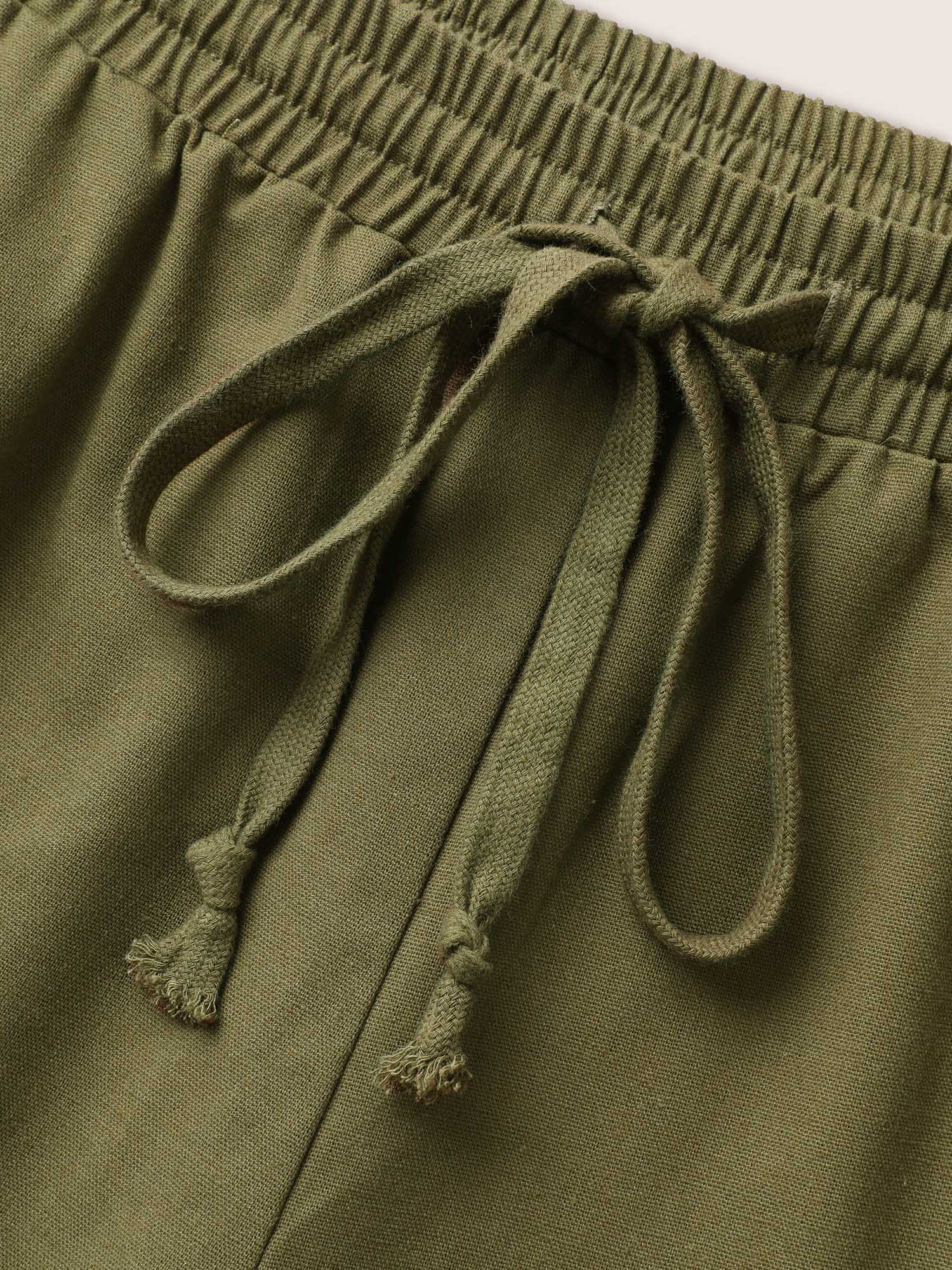 Plus Size Linen Blend Wide Leg Cargo Pants Women ArmyGreen Casual Wide Leg Mid Rise Everyday Pants BloomChic 18-20/2X 