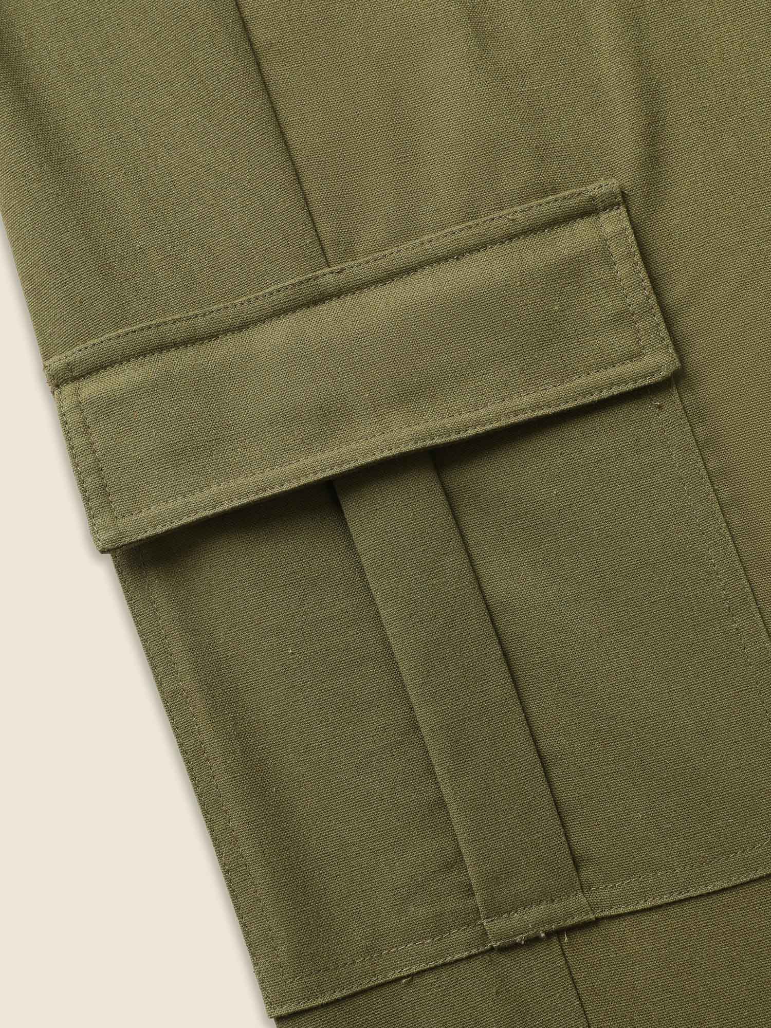 Plus Size Linen Blend Wide Leg Cargo Pants Women ArmyGreen Casual Wide Leg Mid Rise Everyday Pants BloomChic 18-20/2X 