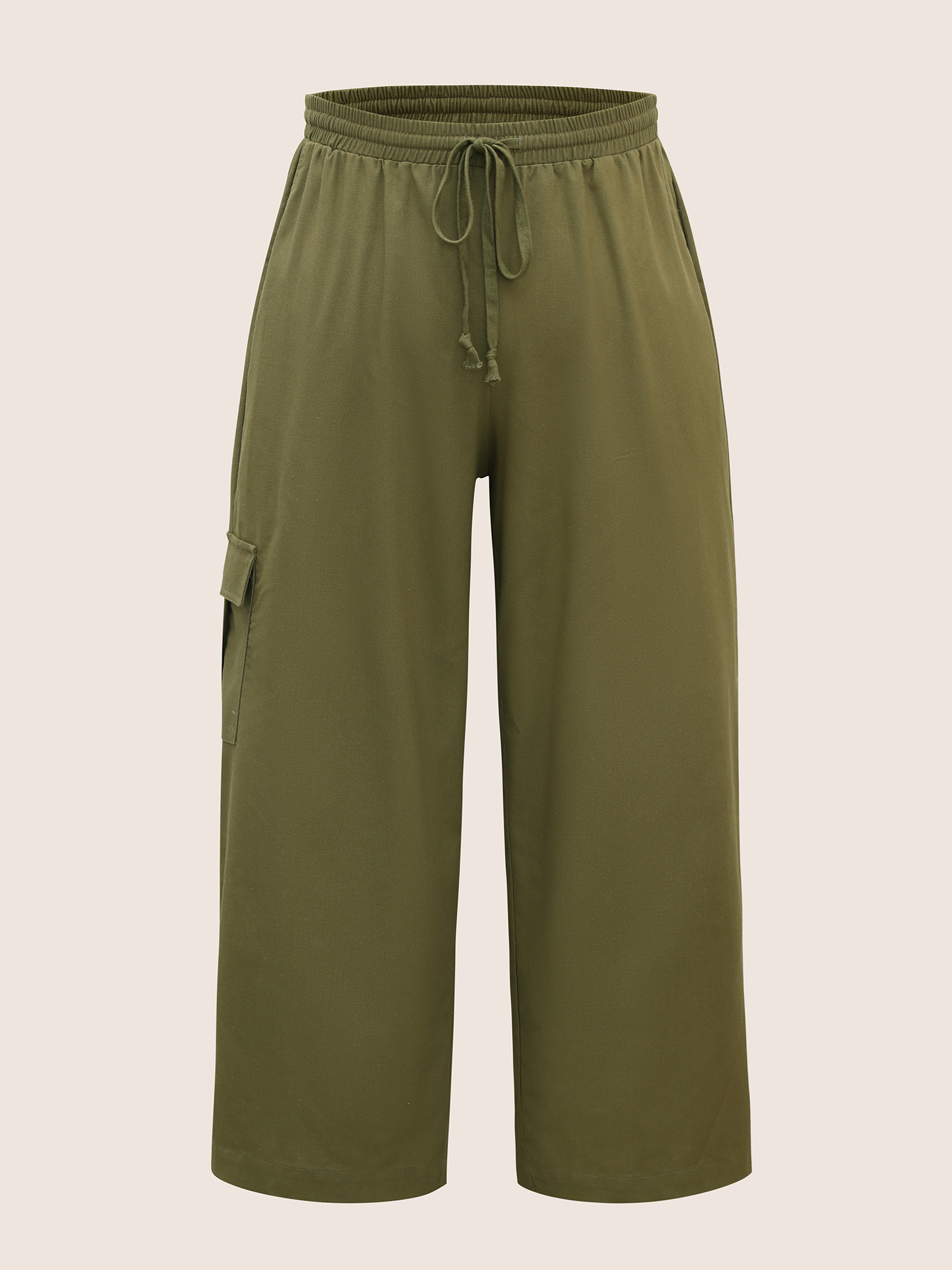 

Plus Size Linen Blend Wide Leg Cargo Pants Women ArmyGreen Casual Wide Leg Mid Rise Everyday Pants BloomChic