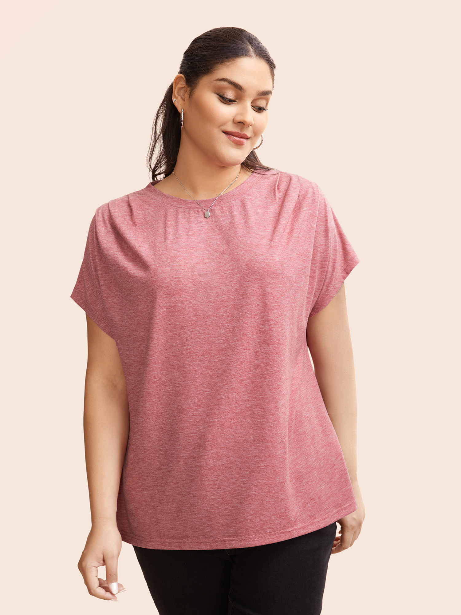 

Plus Size Crew Neck Pleated Dolman Sleeve T-shirt Rouge Women Casual Pleated Round Neck Everyday T-shirts BloomChic