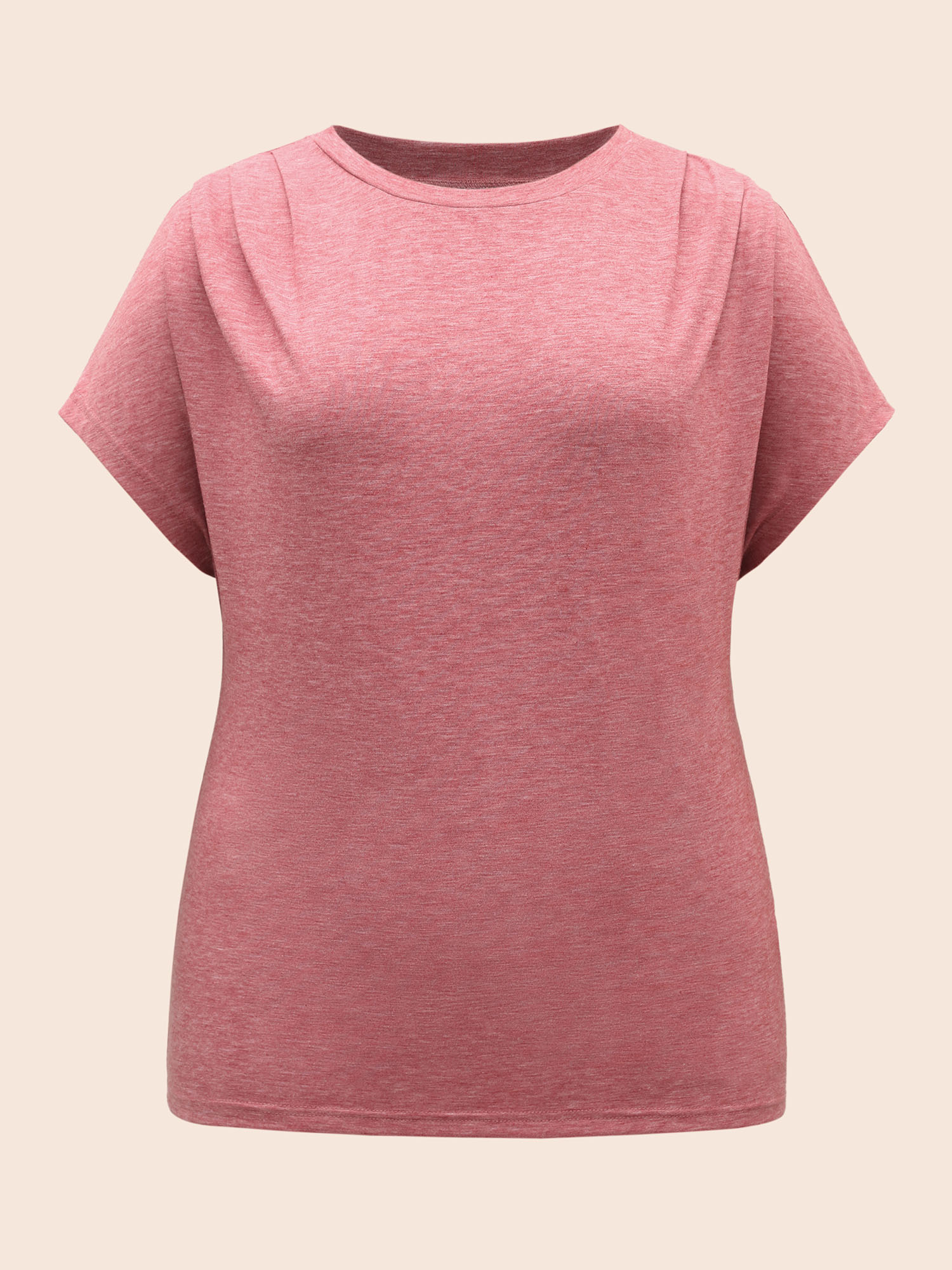 Plus Size Crew Neck Pleated Dolman Sleeve T-shirt Rouge Women Casual Pleated Round Neck Everyday T-shirts BloomChic 18-20/2X 