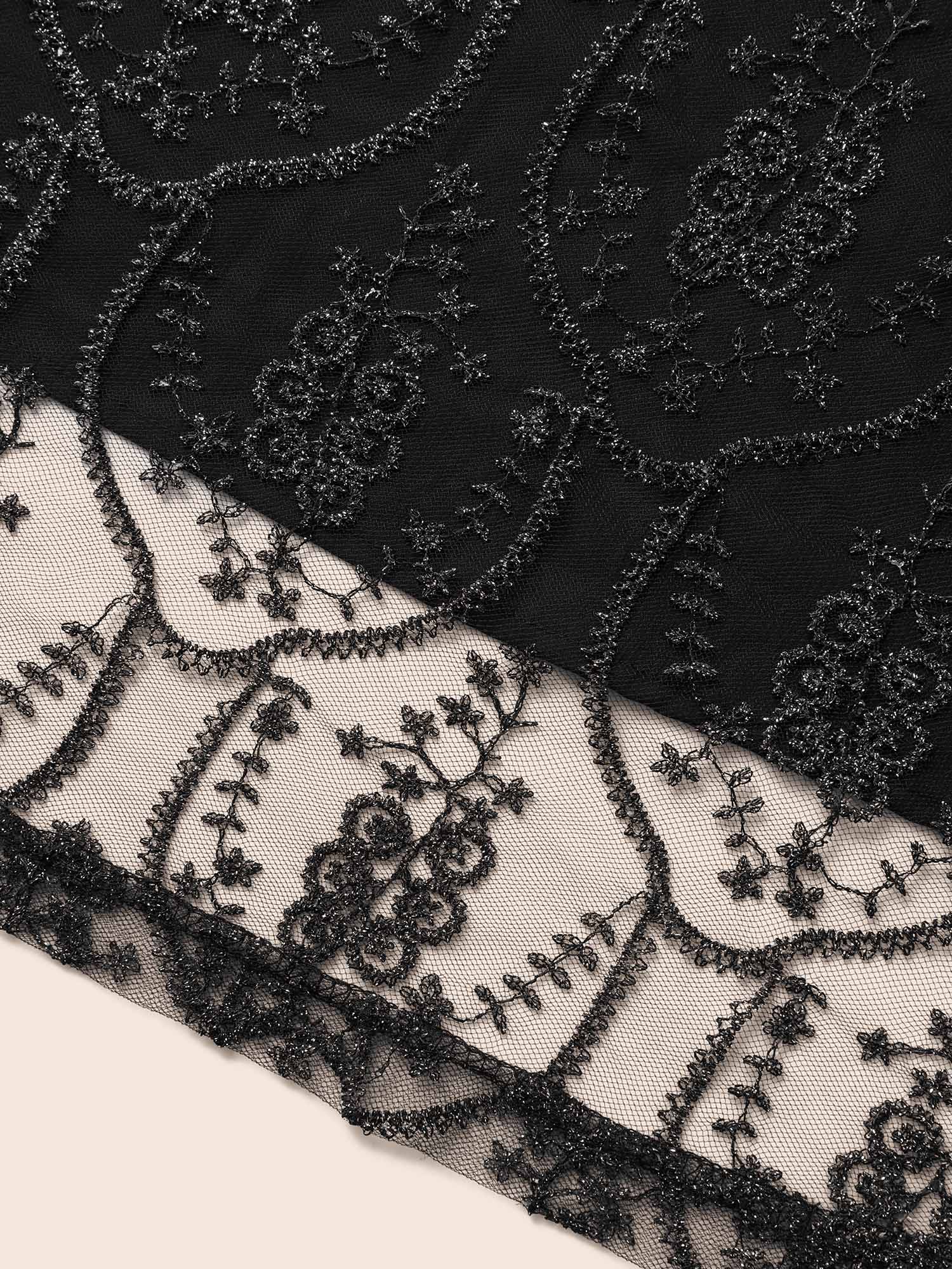 Plus Size Embroidered Mesh Patchwork Sleeveless Dress Black Women Formal Texture Overlap Collar Sleeveless Curvy BloomChic 26/4X 