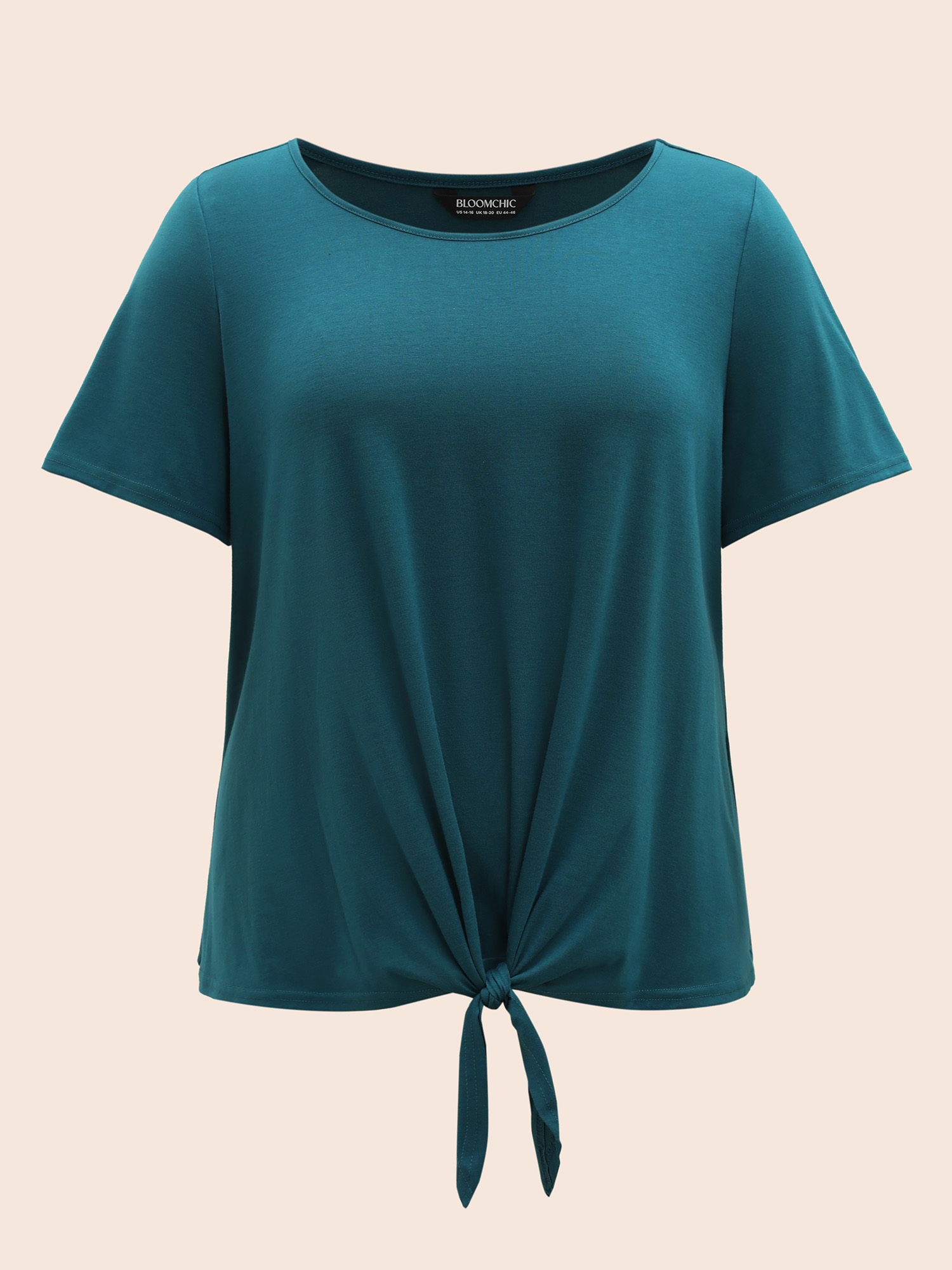 

Solid Round Neck Tie Knot T-shirt, Cyan