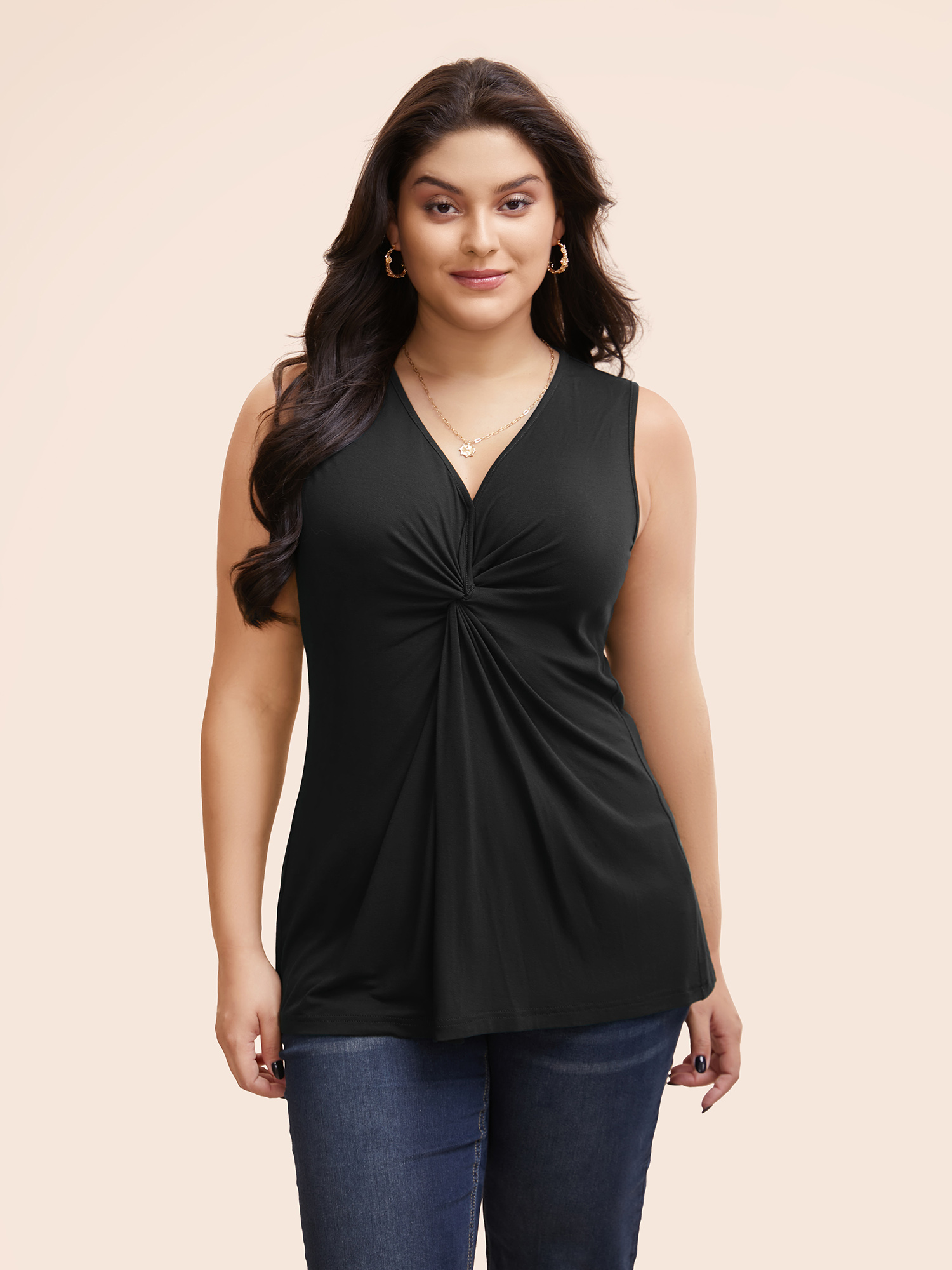 

Plus Size Supersoft Essentials Plain V Neck Twist Front Tank Top Women Black Elegant Twist-front V-neck Dailywear Tank Tops Camis BloomChic