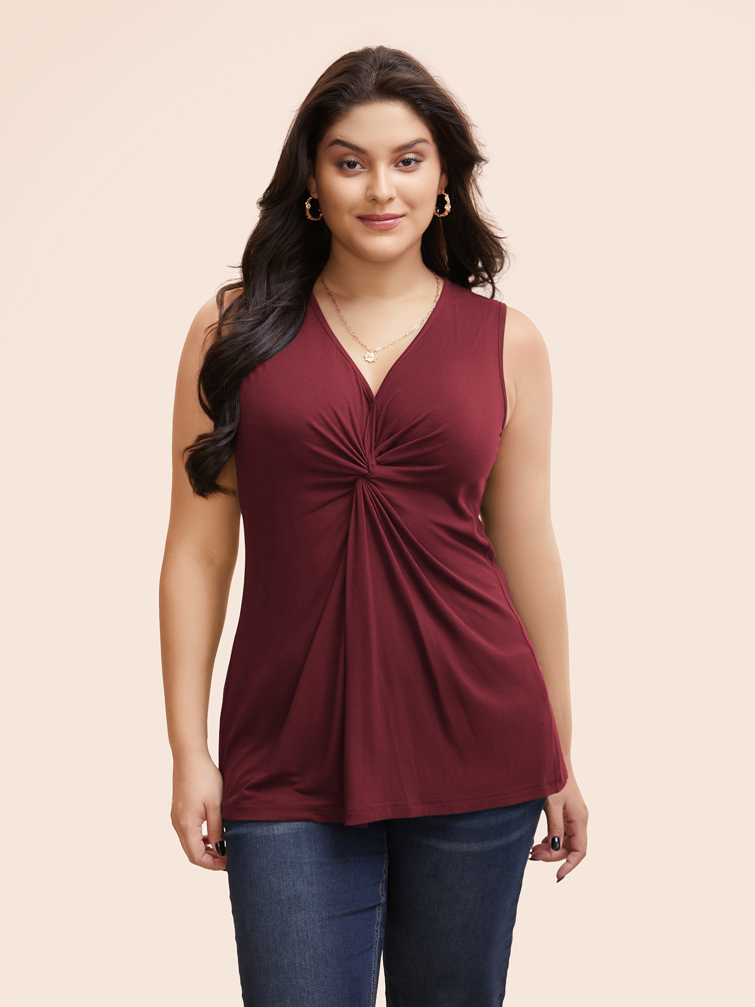 

Plus Size Supersoft Essentials Plain V Neck Twist Front Tank Top Women Scarlet Elegant Twist-front V-neck Dailywear Tank Tops Camis BloomChic