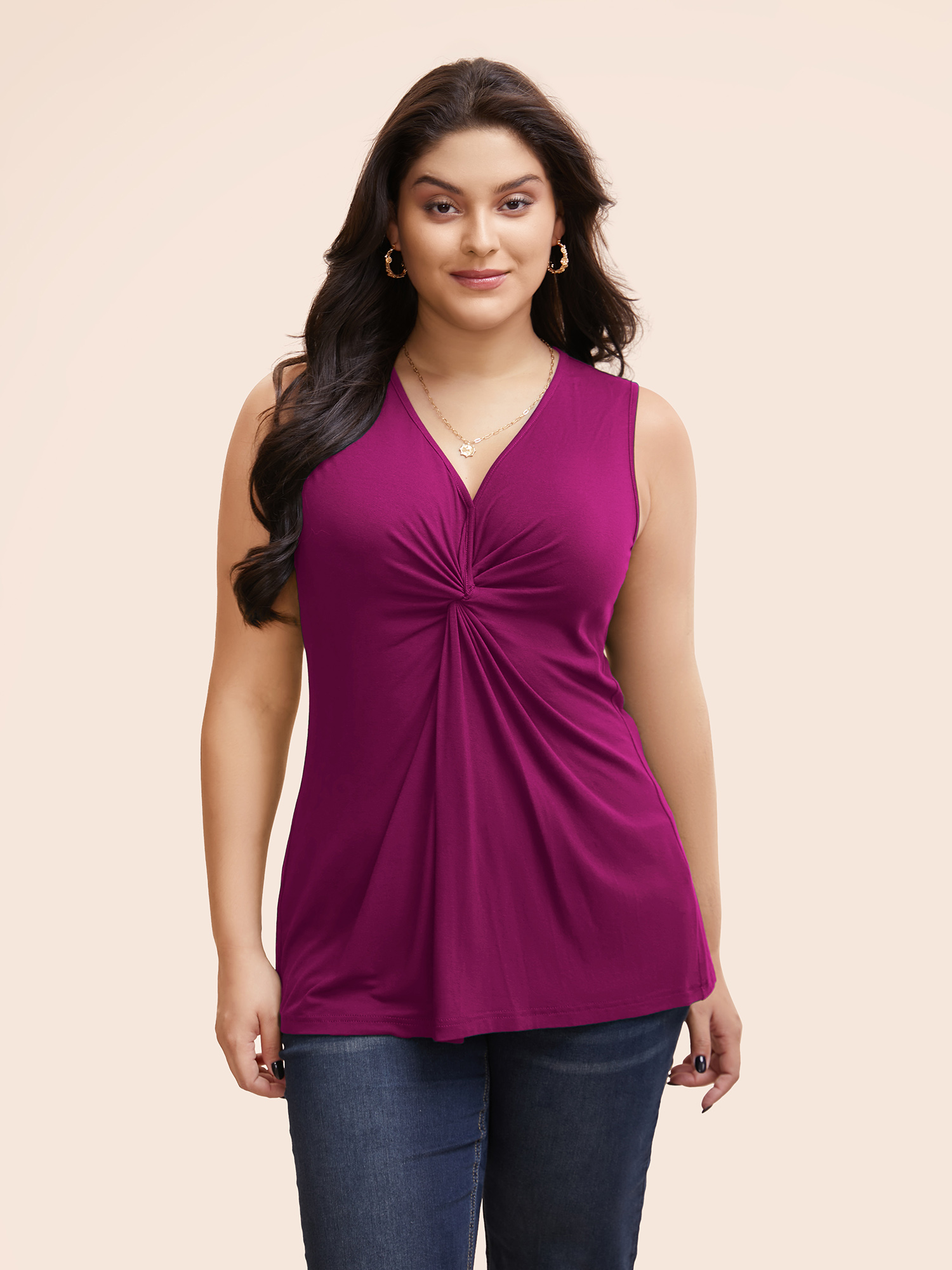 

Plus Size Supersoft Essentials Plain V Neck Twist Front Tank Top Women RedViolet Elegant Twist-front V-neck Dailywear Tank Tops Camis BloomChic