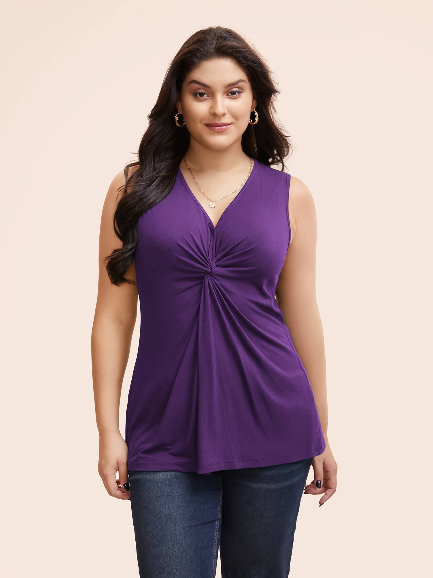 

Plus Size Supersoft Essentials Plain V Neck Twist Front Tank Top Women Purple Elegant Twist-front V-neck Dailywear Tank Tops Camis BloomChic