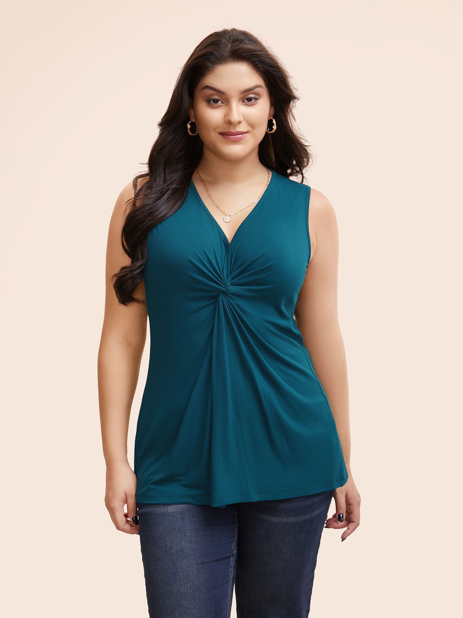 

Plus Size Supersoft Essentials Plain V Neck Twist Front Tank Top Women Cyan Elegant Twist-front V-neck Dailywear Tank Tops Camis BloomChic