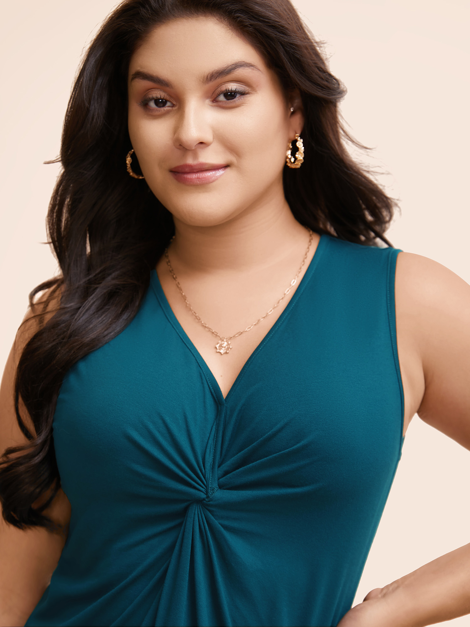 Plus Size Supersoft Essentials Plain V Neck Twist Front Tank Top Women Cyan Elegant Twist-front V-neck Dailywear Tank Tops Camis BloomChic 14-16/1X 