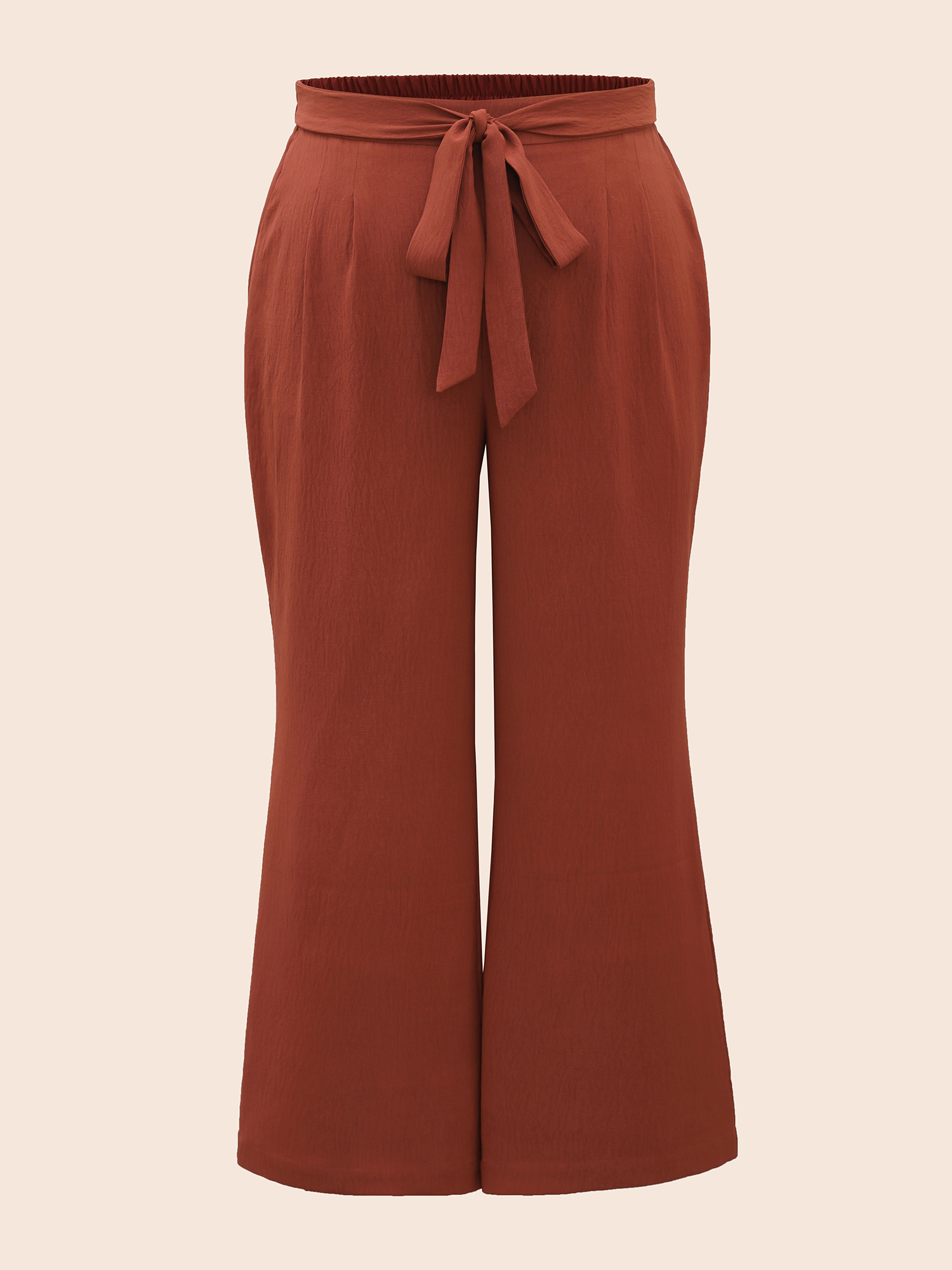 

Plus Size Solid Tie Knot Wide Leg Pants Women Russet Resort Wide Leg Mid Rise Vacation Pants BloomChic