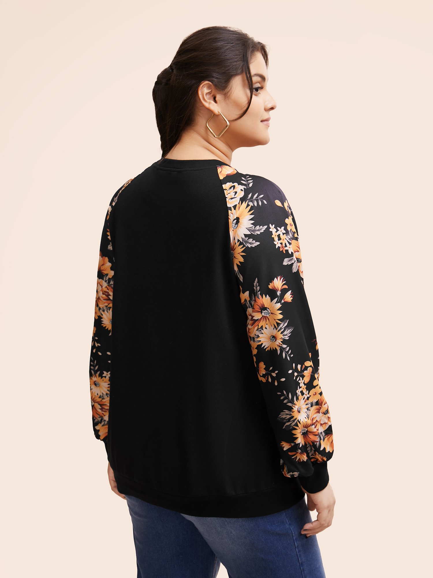 Plus Size Women Festival-Halloween Floral Elastic cuffs Regular Raglan sleeve Long Sleeve Round Neck Casual Sweatshirts BloomChic 