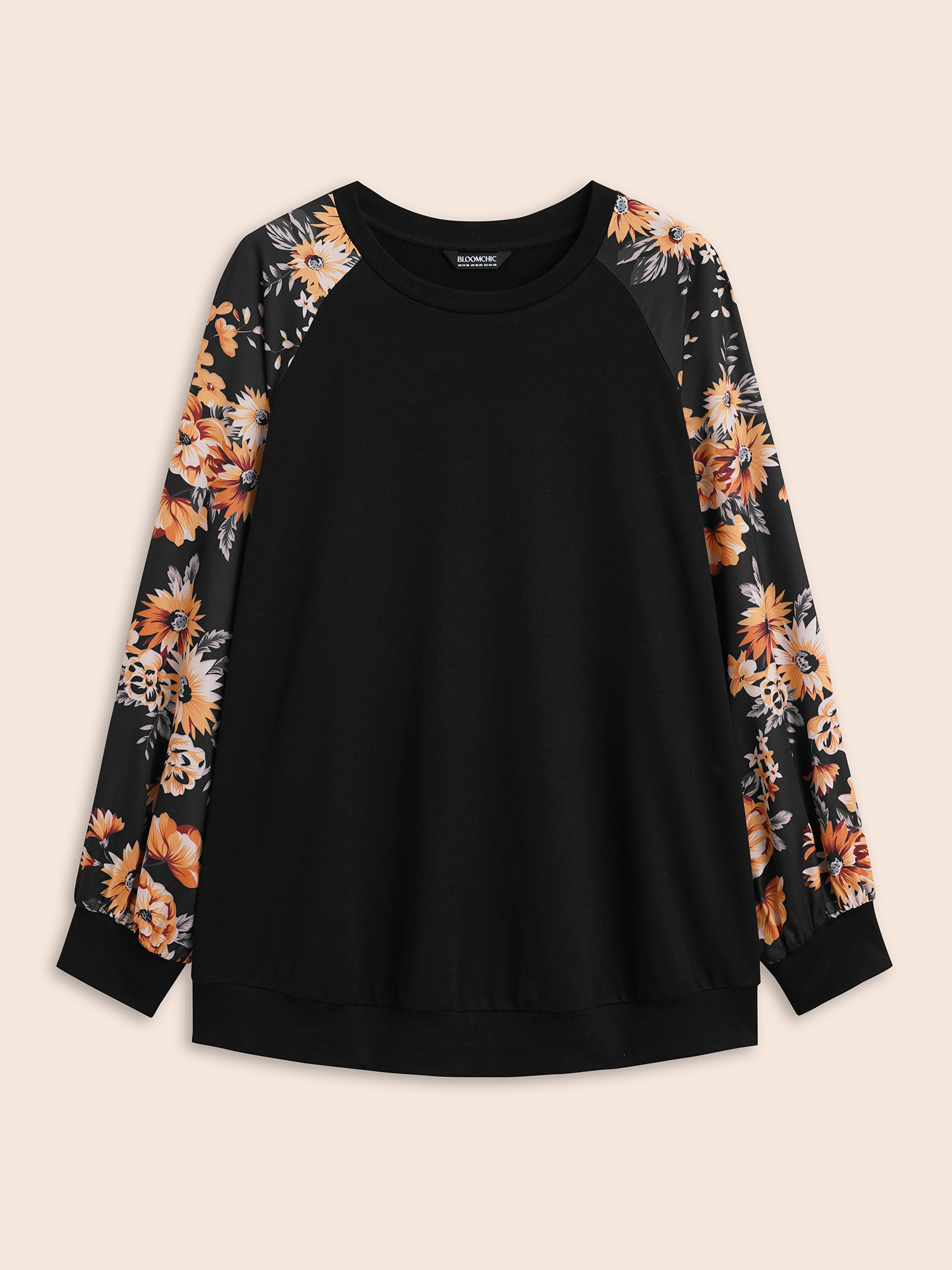 Plus Size Women Festival-Halloween Floral Elastic cuffs Regular Raglan sleeve Long Sleeve Round Neck Casual Sweatshirts BloomChic 