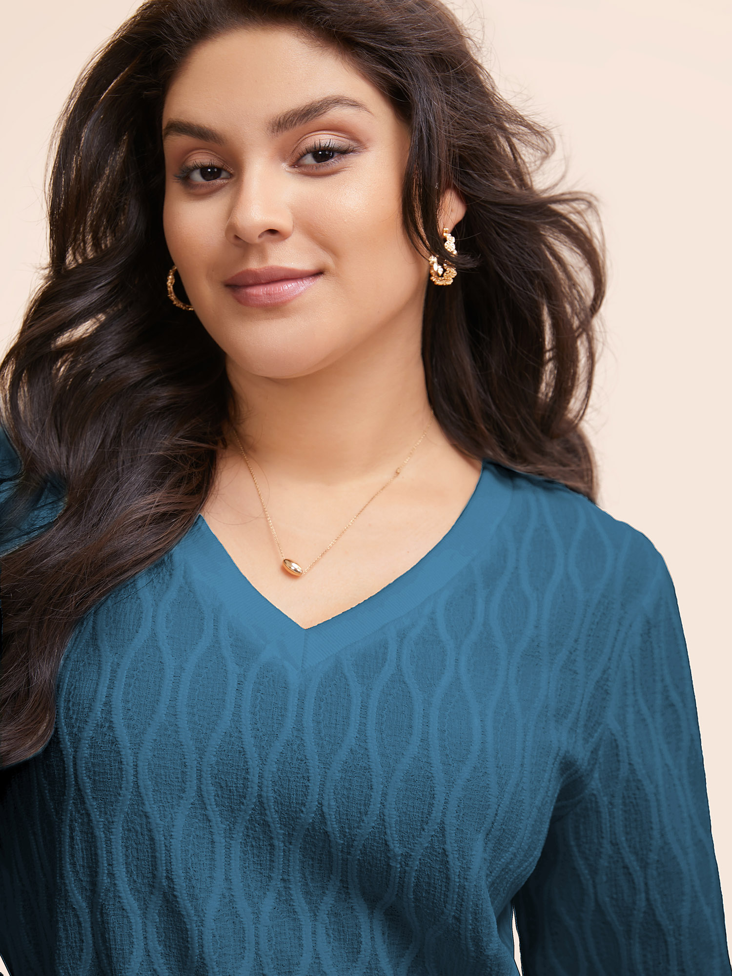 Plus Size Rib Knit Plain Elastic Cuffs Sweatshirt Women Blue Elegant Non V-neck Everyday Sweatshirts BloomChic 30/6X 