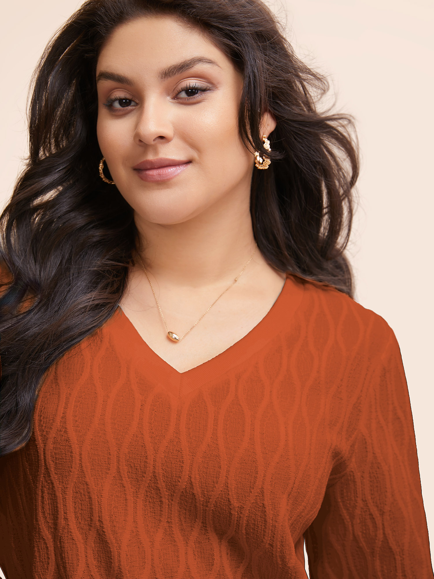 Plus Size Rib Knit Plain Elastic Cuffs Sweatshirt Women OrangeRed Elegant Non V-neck Everyday Sweatshirts BloomChic 28/5X 