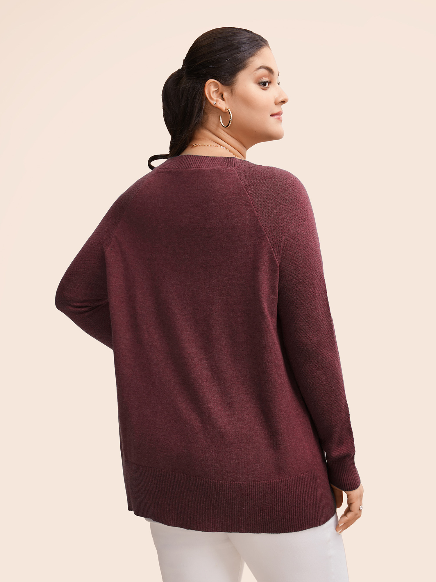 

Plus Size Supersoft Essentials Button Detail Raglan Sleeve Pullover Scarlet Women Casual Long Sleeve Round Neck Dailywear Pullovers BloomChic