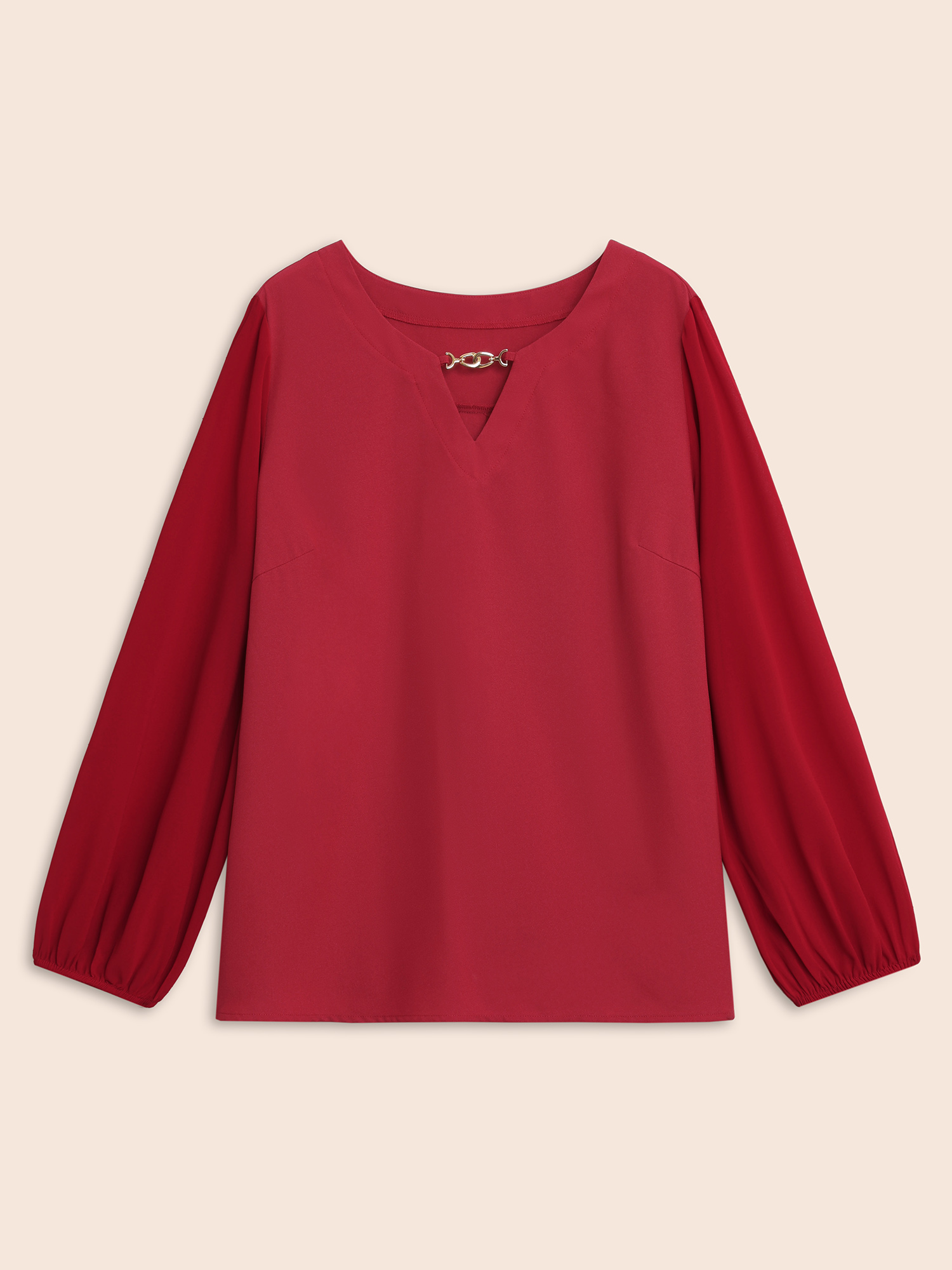 

Plus Size Scarlet Metal Chain Detail Lantern Sleeve Blouse Women Elegant Long Sleeve V-neck Everyday Blouses BloomChic