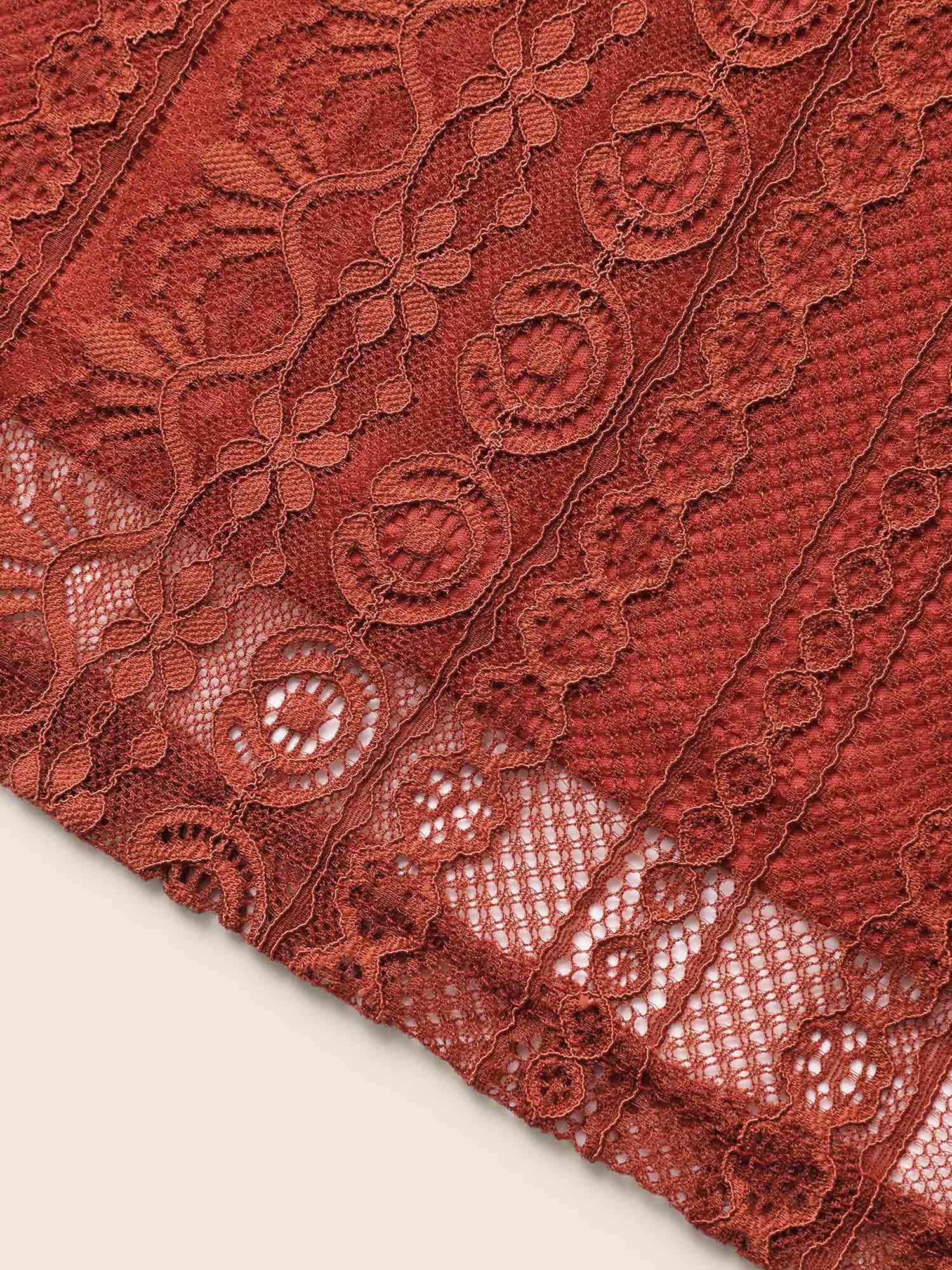 Plus Size Russet V Neck Lace Panel Drawstring Blouse Women Elegant Short sleeve V-neck Everyday Blouses BloomChic 30/6X 