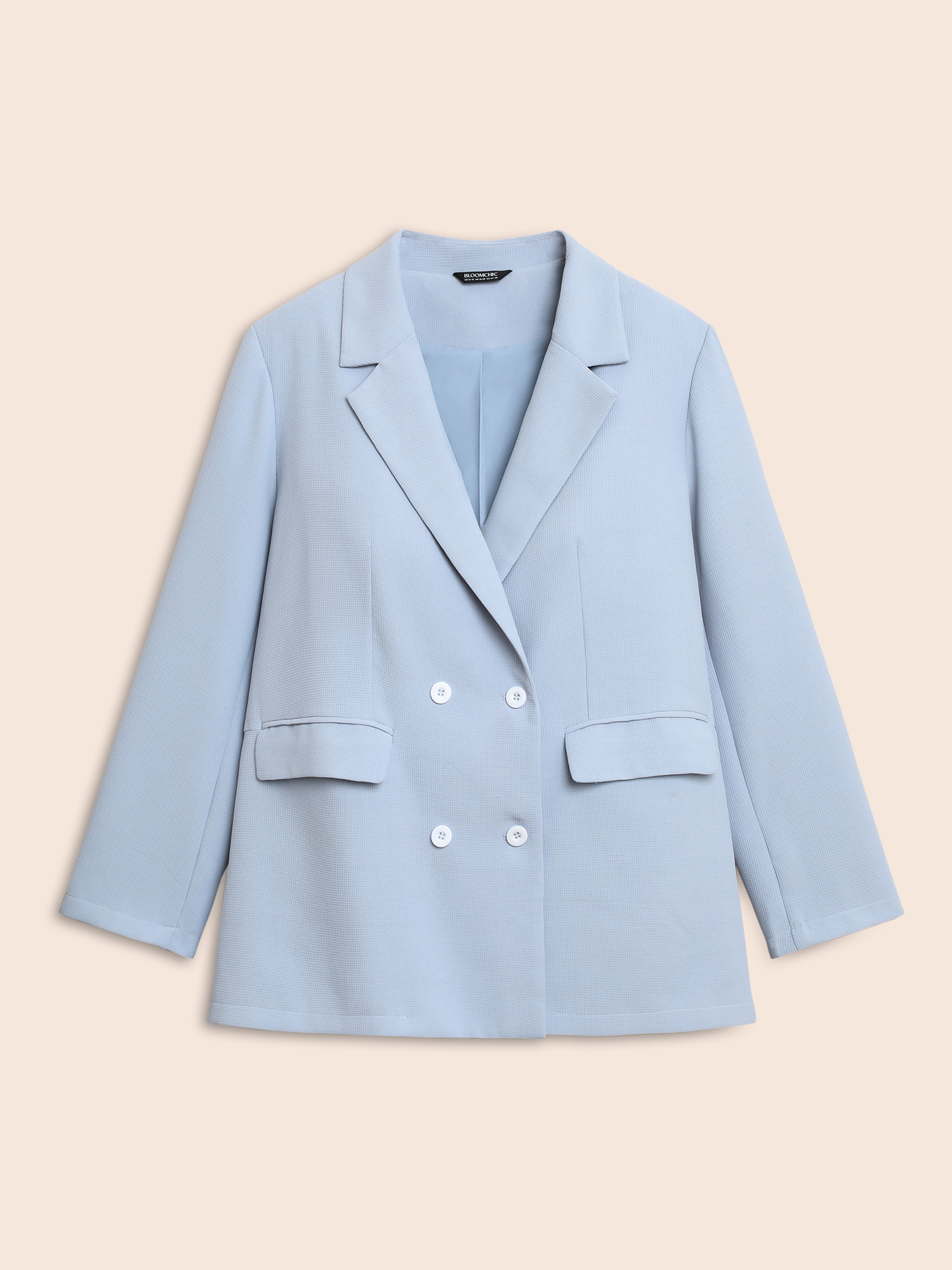 

Plus Size Suit Collar Flap Pocket Back Slit Blazer LightBlue Women Everyday Button Sleeve Elbow-length sleeve Suit Collar  Open pocket with flap Elegant Blazers BloomChic