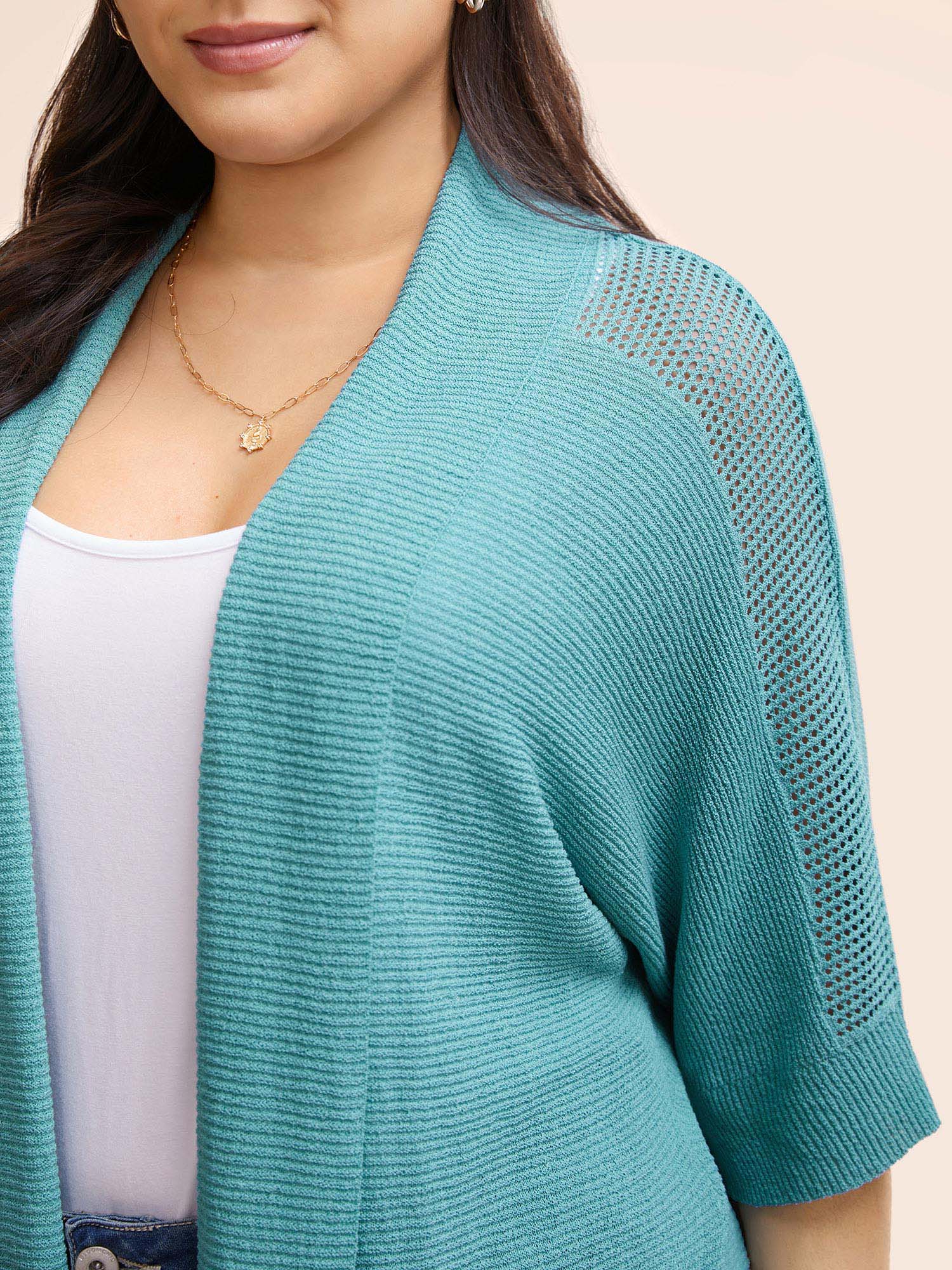 

Plus Size Texture Batwing Sleeve Split Hem Cardigan Cerulean Women Casual Loose Elbow-length sleeve Everyday Cardigans BloomChic