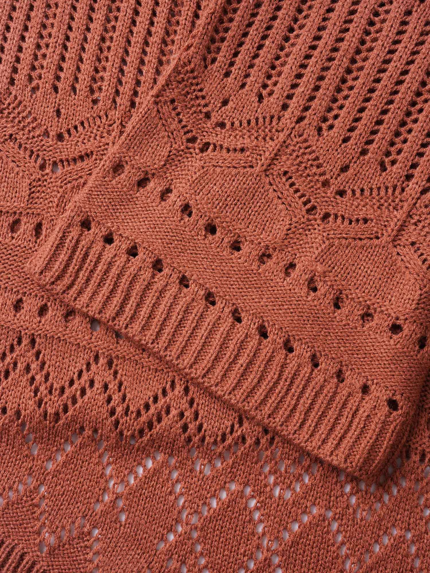 Plus Size Texture Cut Out Bell Sleeve Cardigan Rust Women Resort Loose Long Sleeve Vacation Cardigans BloomChic 26/4X 