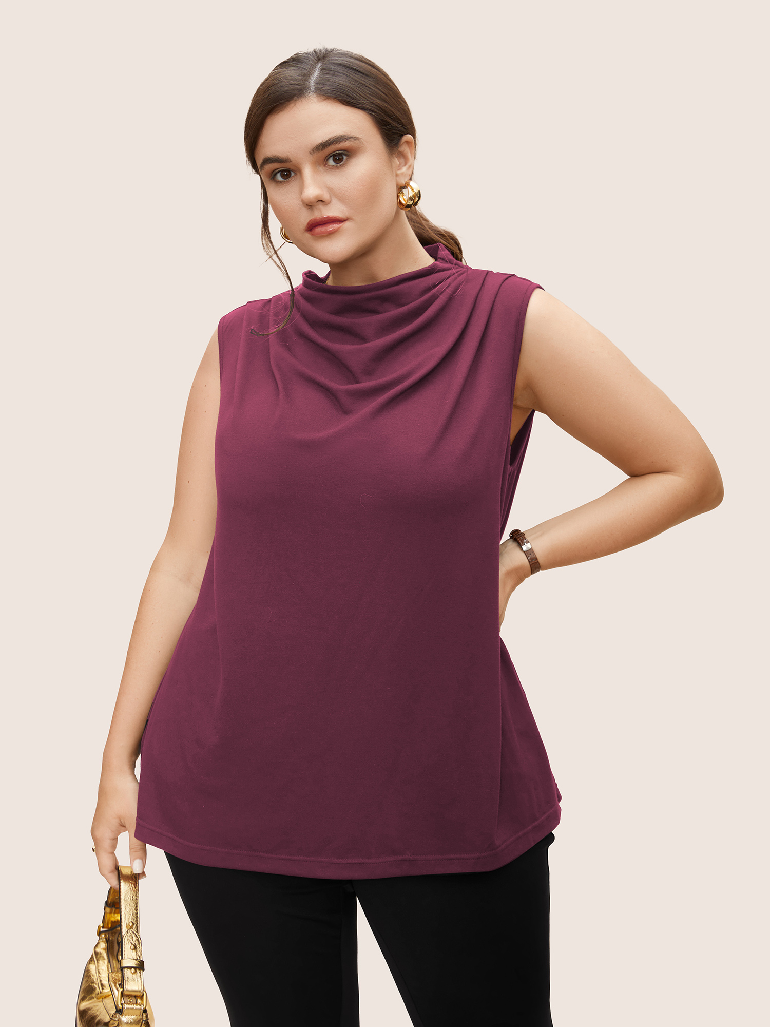 

Plus Size Supersoft Essentials Solid Mock Neck Tank Top Women Plum At the Office Pleated Mock Neck Work Tank Tops Camis BloomChic