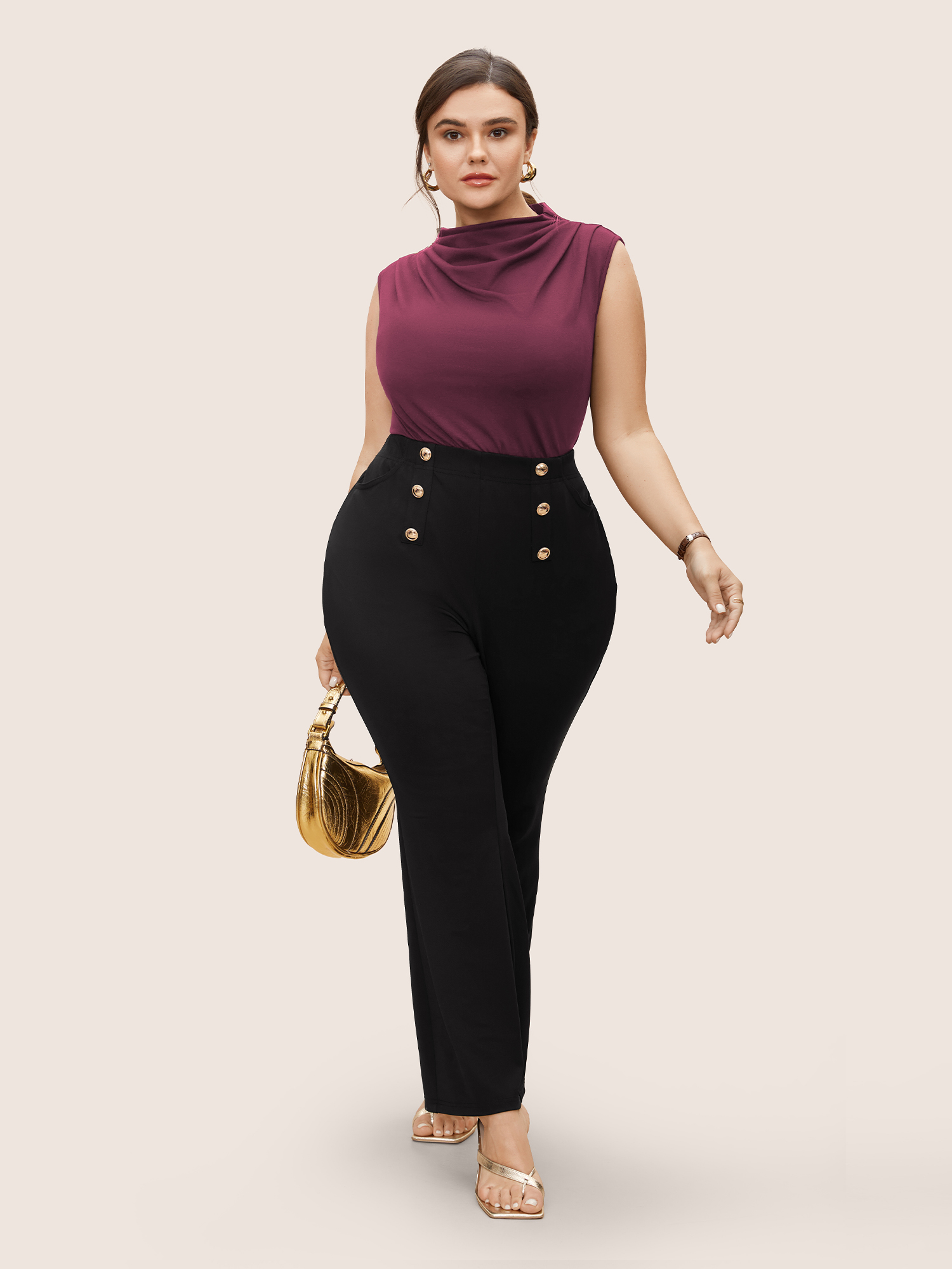 Plus Size Supersoft Essentials Solid Mock Neck Tank Top Women Plum At the Office Pleated Mock Neck Work Tank Tops Camis BloomChic 12/L 