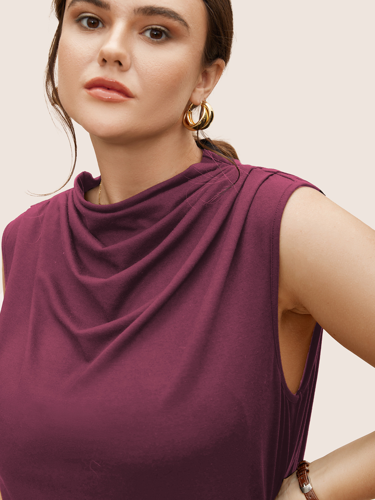 

Plus Size Supersoft Essentials Solid Mock Neck Tank Top Women Plum At the Office Pleated Mock Neck Work Tank Tops Camis BloomChic