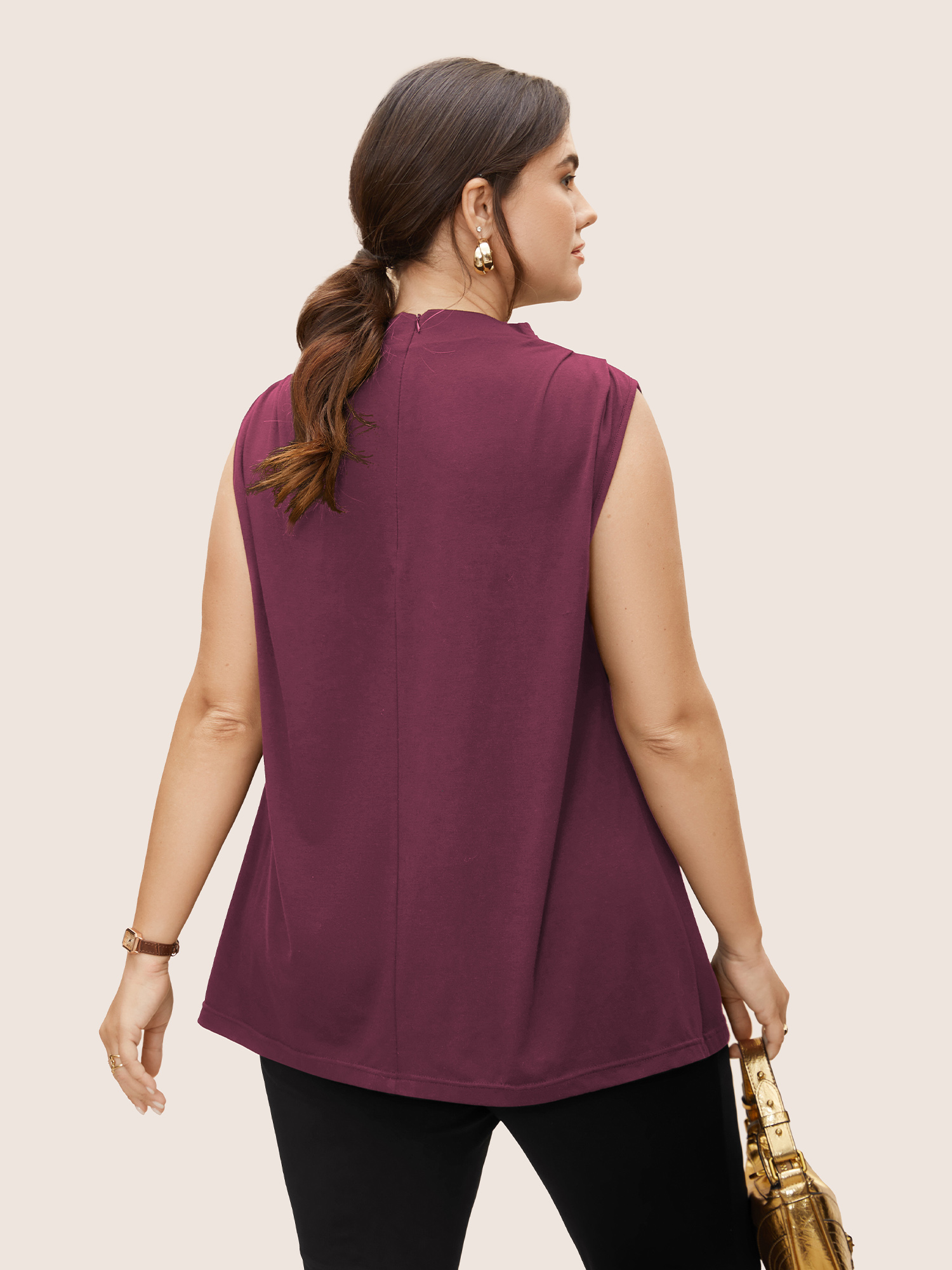Plus Size Supersoft Essentials Solid Mock Neck Tank Top Women Plum At the Office Pleated Mock Neck Work Tank Tops Camis BloomChic 12/L 