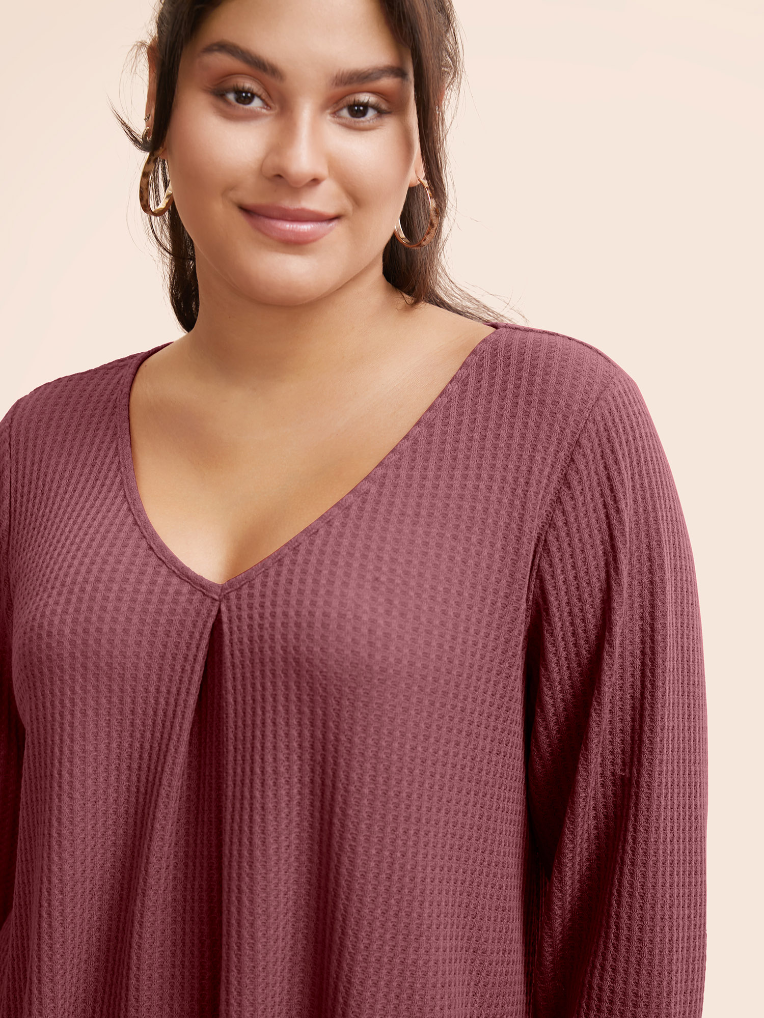 

Plus Size Plain Waffle Knit Scoop Neck Plicated Detail T-shirt Russet Women Casual Non Plain Scoop Neck Everyday T-shirts BloomChic