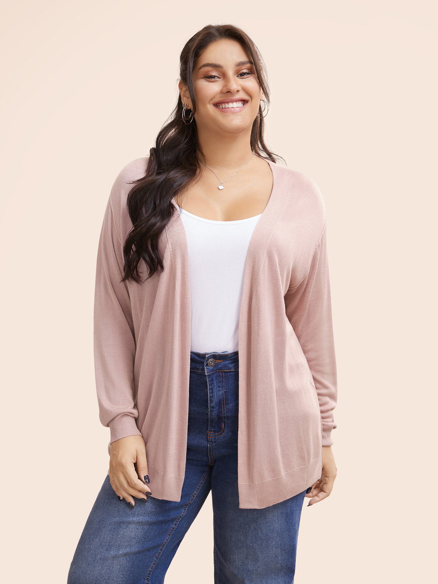 

Plus Size Supersoft Essentials Solid Open Front Loose Cardigan DustyPink Women Casual Loose Long Sleeve Everyday Cardigans BloomChic