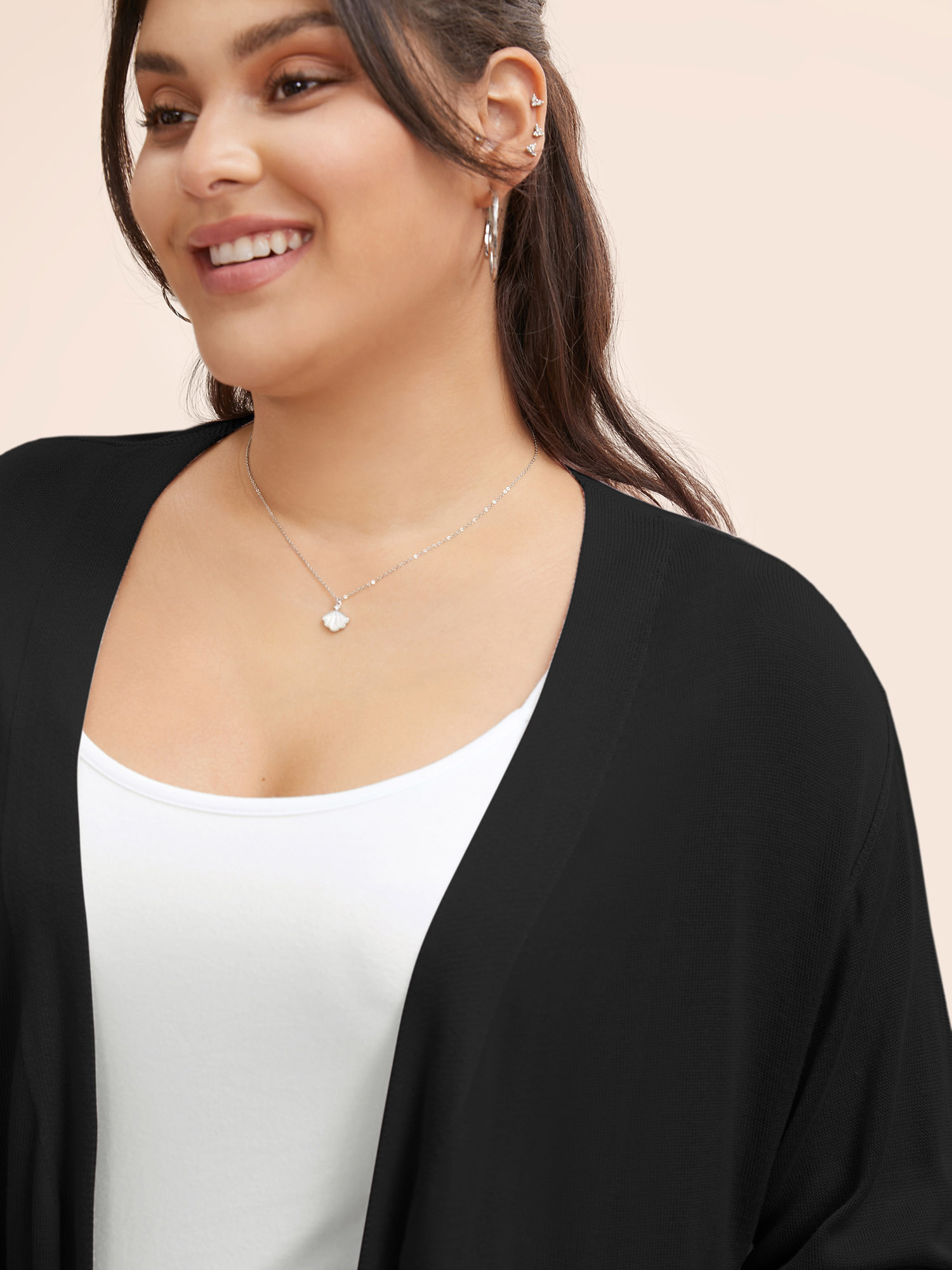 Plus Size Supersoft Essentials Solid Open Front Loose Cardigan Black Women Casual Loose Long Sleeve Everyday Cardigans BloomChic 12/L 