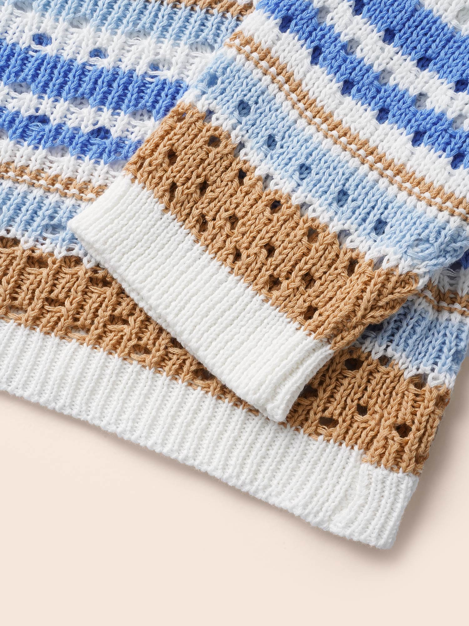 Plus Size Cotton Contrast Striped Cut Out Cardigan LightBlue Women Casual Loose Long Sleeve Everyday Cardigans BloomChic 12/L 