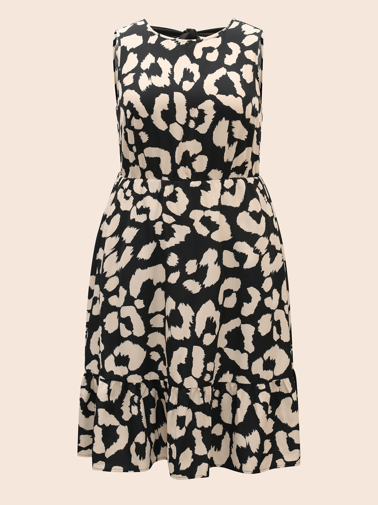 Plus Size Leopard Print Back Tie Knot Tank Dress Black Women At the Office Tie knot Round Neck Sleeveless Curvy BloomChic 30/6X 