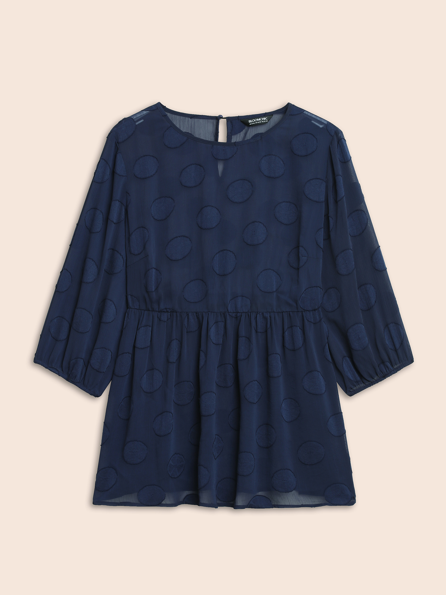 

Plus Size Indigo Chiffon Textured Mesh Lantern Sleeve Blouse Women Elegant Elbow-length sleeve Round Neck Everyday Blouses BloomChic