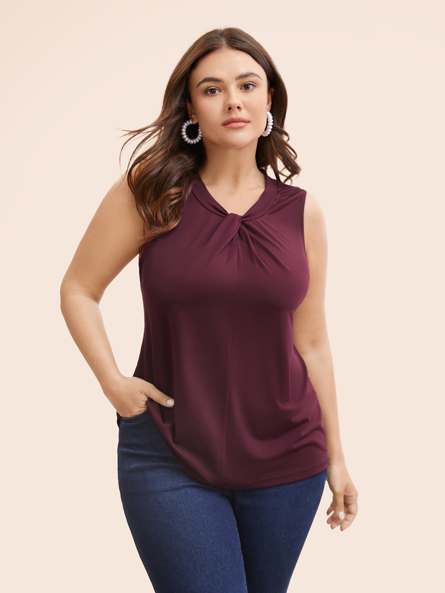 

Plus Size Solid Asymmetrical Neck Twist Front Tank Top Women Plum Elegant Twist Asymmetrical Neck Everyday Tank Tops Camis BloomChic