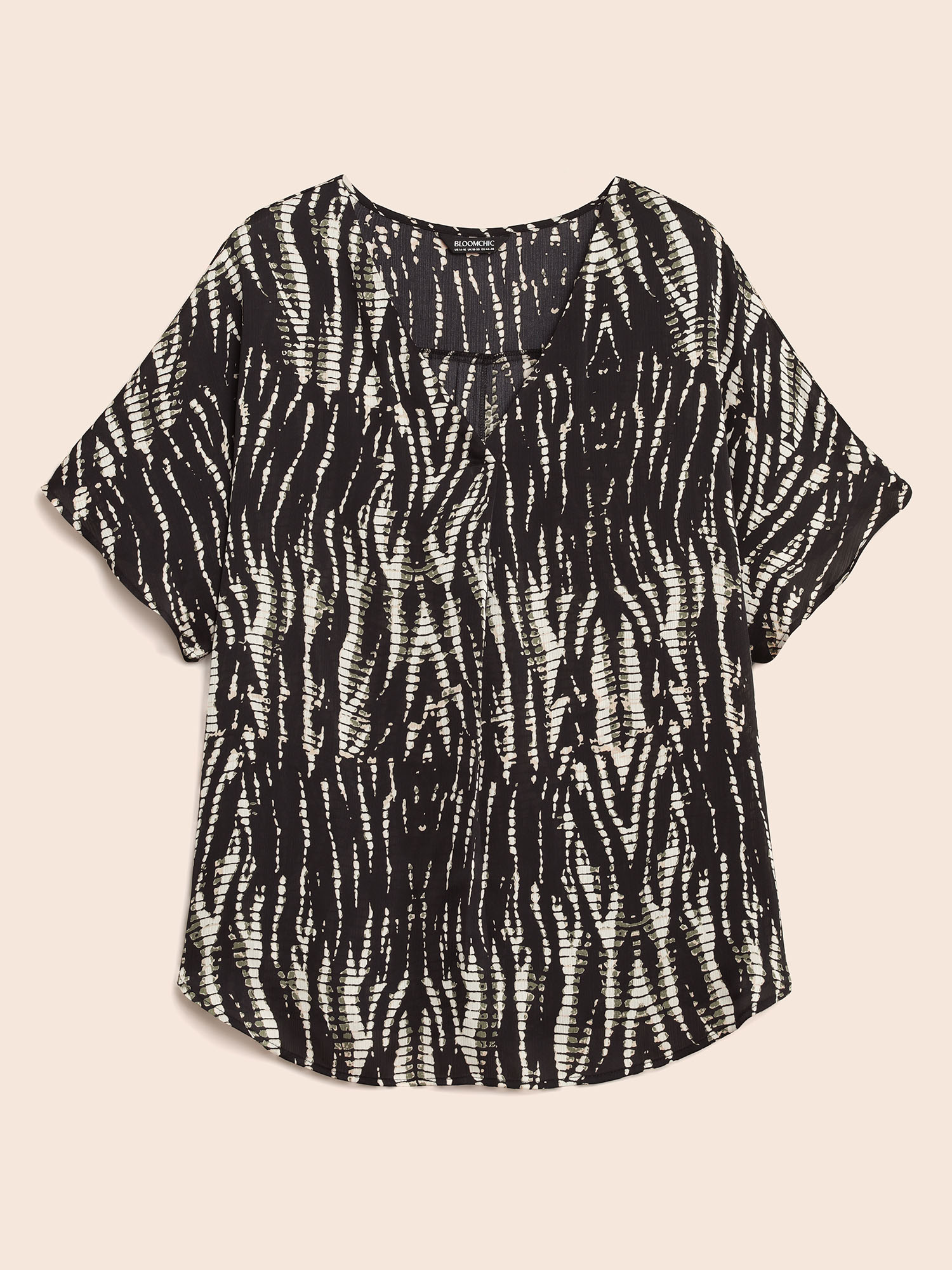 

Plus Size Black Animal Print Pleated Dolman Sleeve Blouse Women Elegant Short sleeve V-neck Everyday Blouses BloomChic