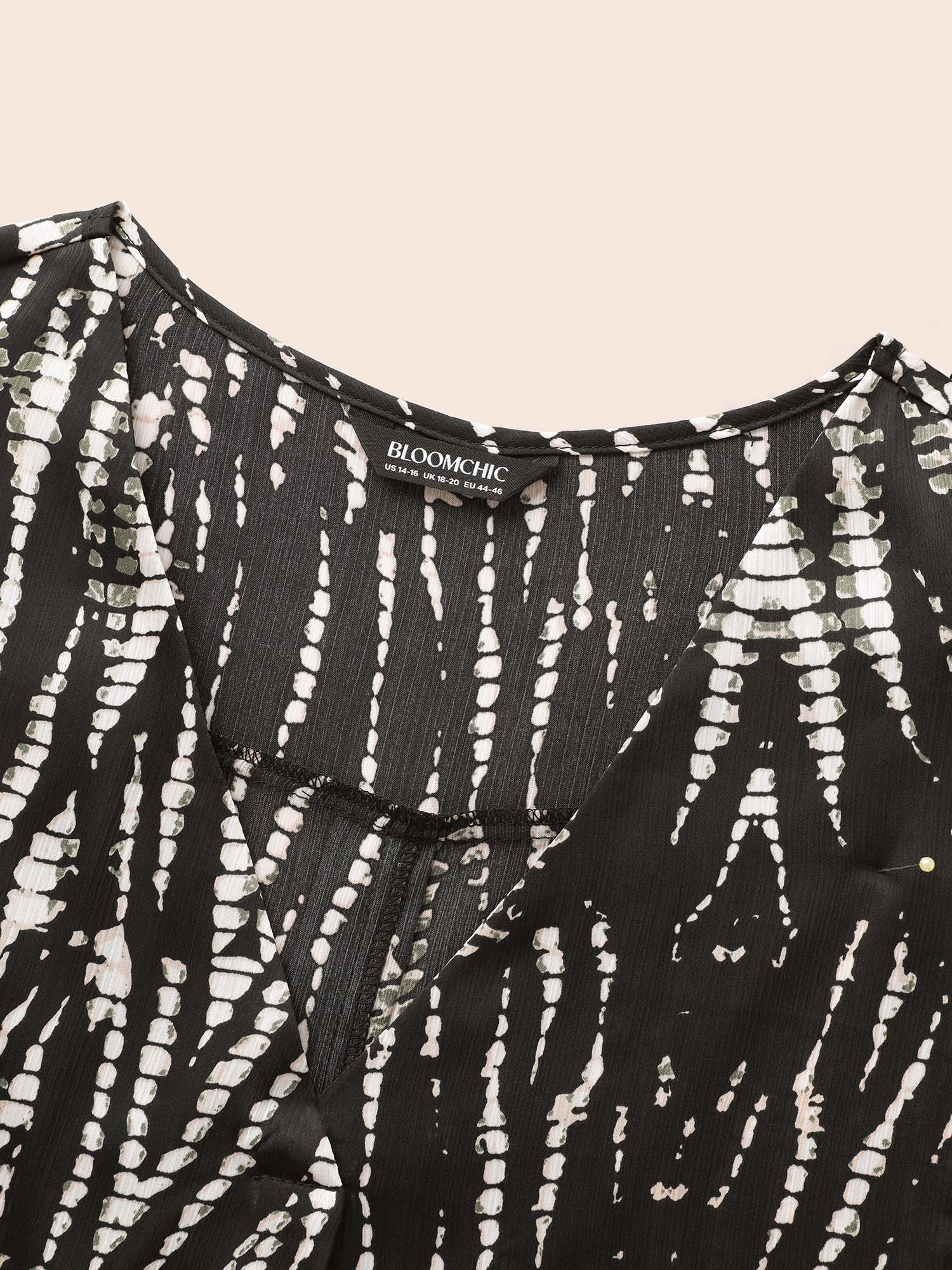 Plus Size Black Animal Print Pleated Dolman Sleeve Blouse Women Elegant Short sleeve V-neck Everyday Blouses BloomChic 30/6X 