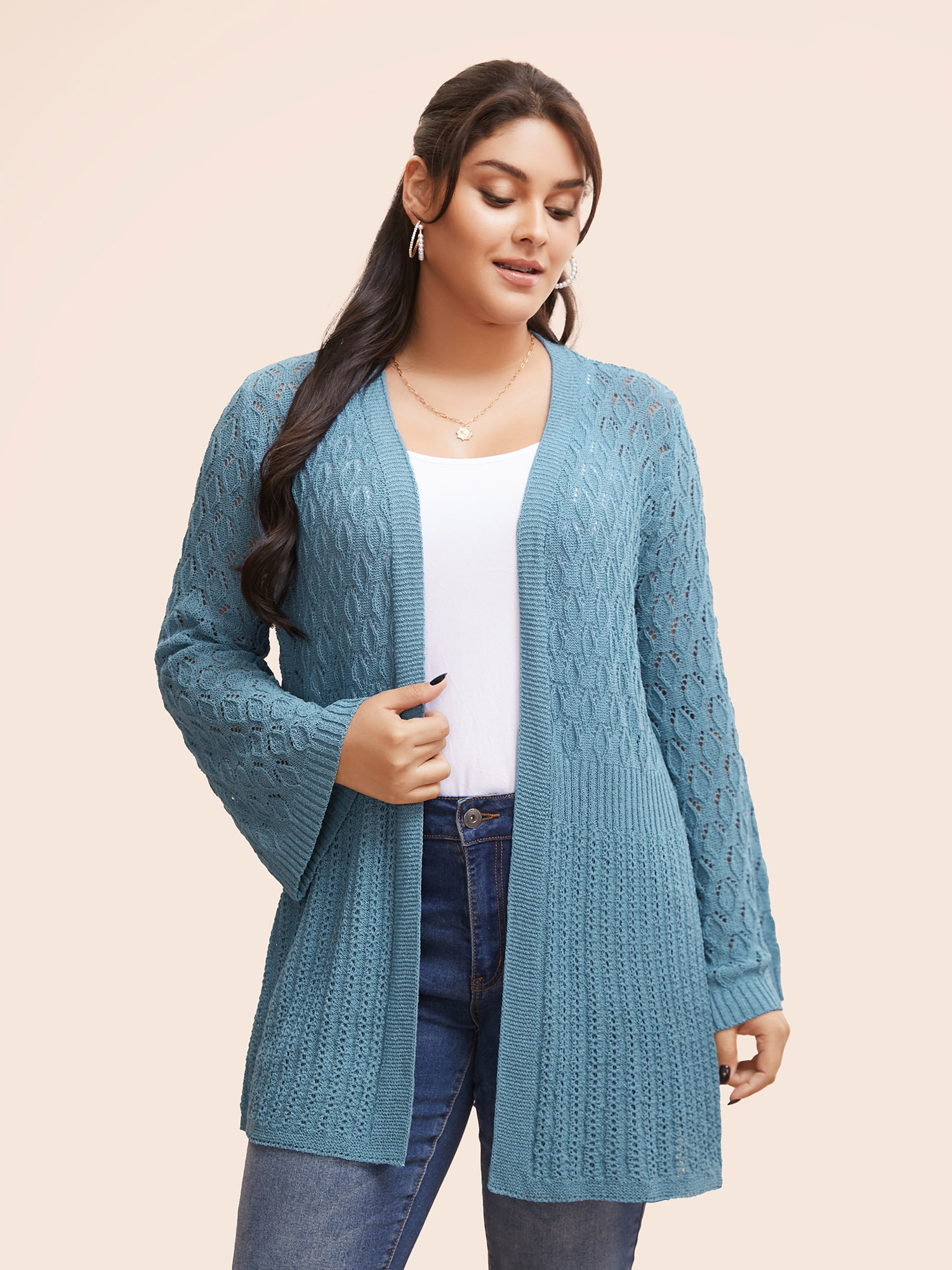 

Plus Size Anti-Pilling Plain Textured Kimono Collar Cardigan Stone Women Casual Loose Extra Long Sleeve Everyday Cardigans BloomChic