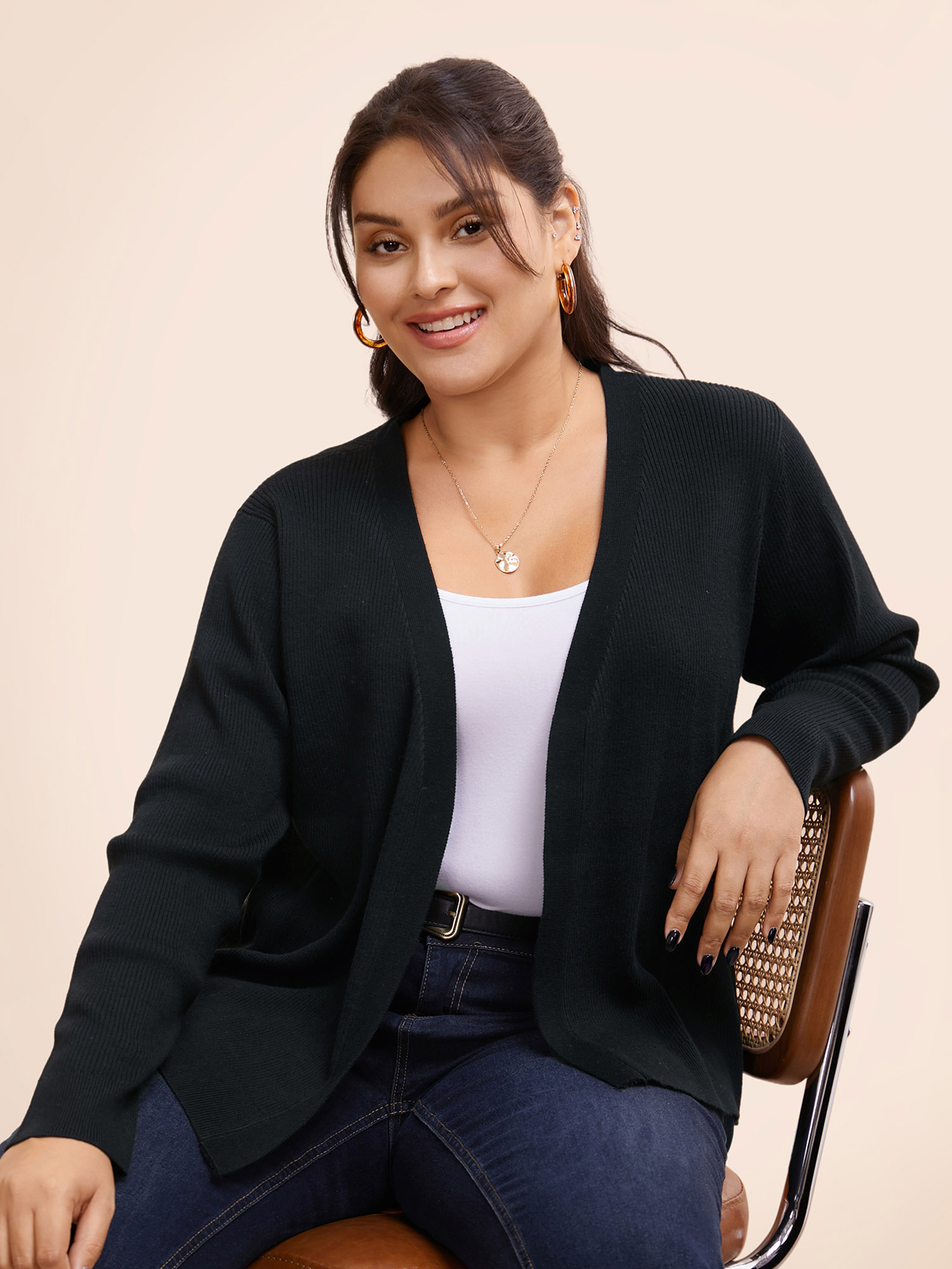 

Plus Size Supersoft Essentials Solid Texture Cardigan Black Women Basics Loose Long Sleeve Everyday Cardigans BloomChic