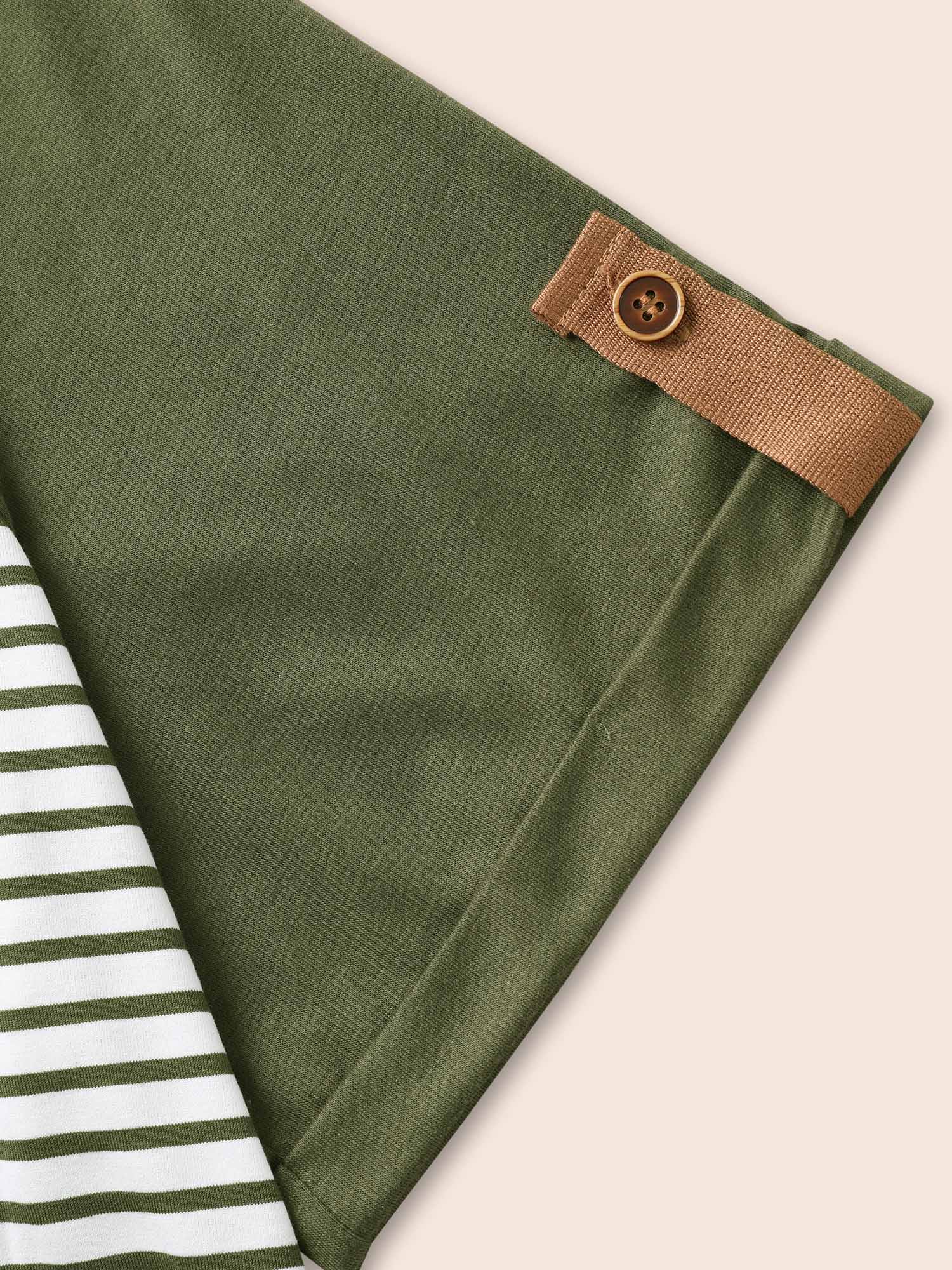 

Plus Size Striped Contrast Patched Pocket Roll Raglan Sleeve T-shirt ArmyGreen Women Casual Contrast Striped Round Neck Everyday T-shirts BloomChic