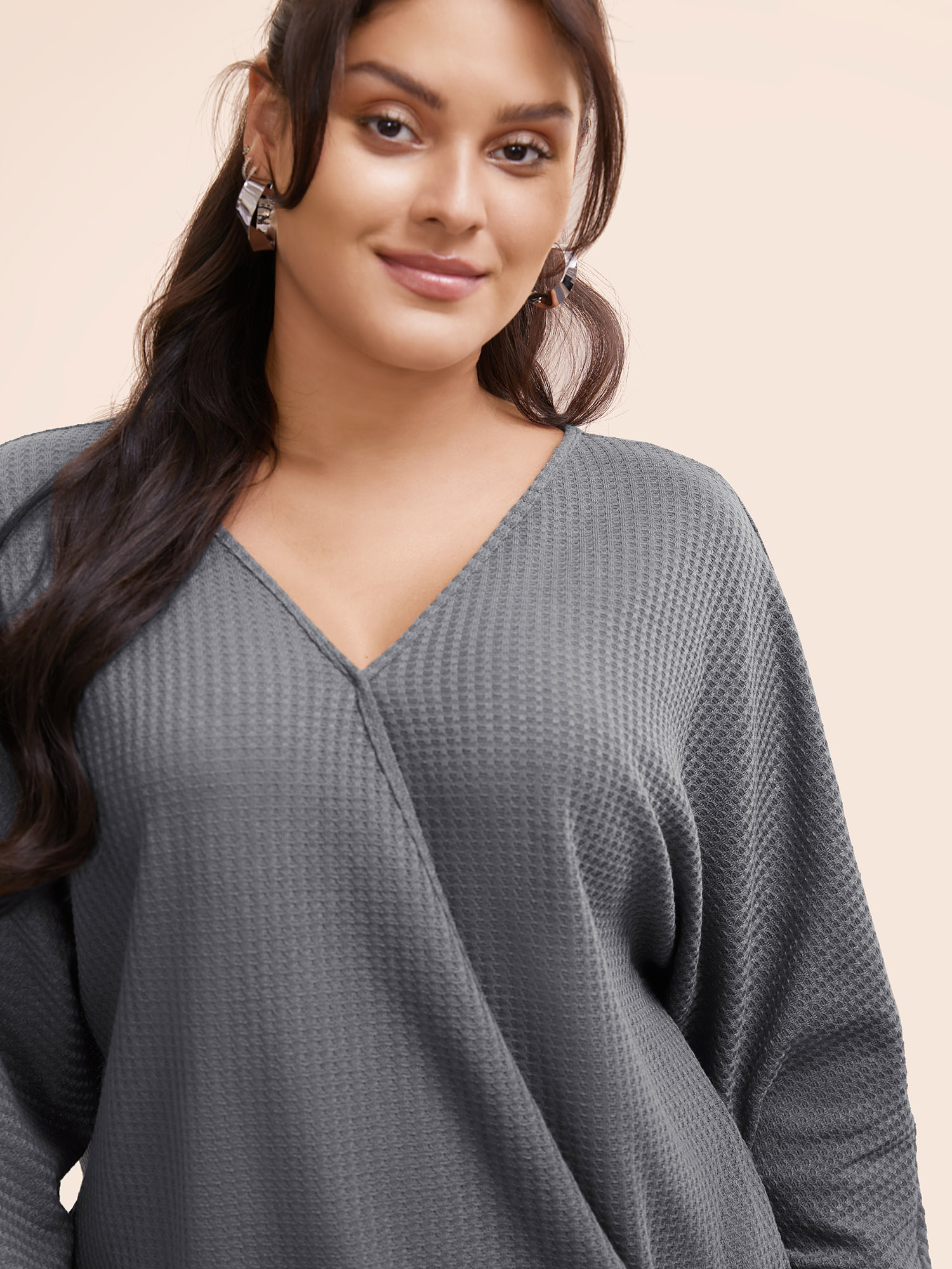 Plus Size Women Everyday Plain Plain Regular Sleeve Long Sleeve V-neck Casual T-shirts BloomChic 
