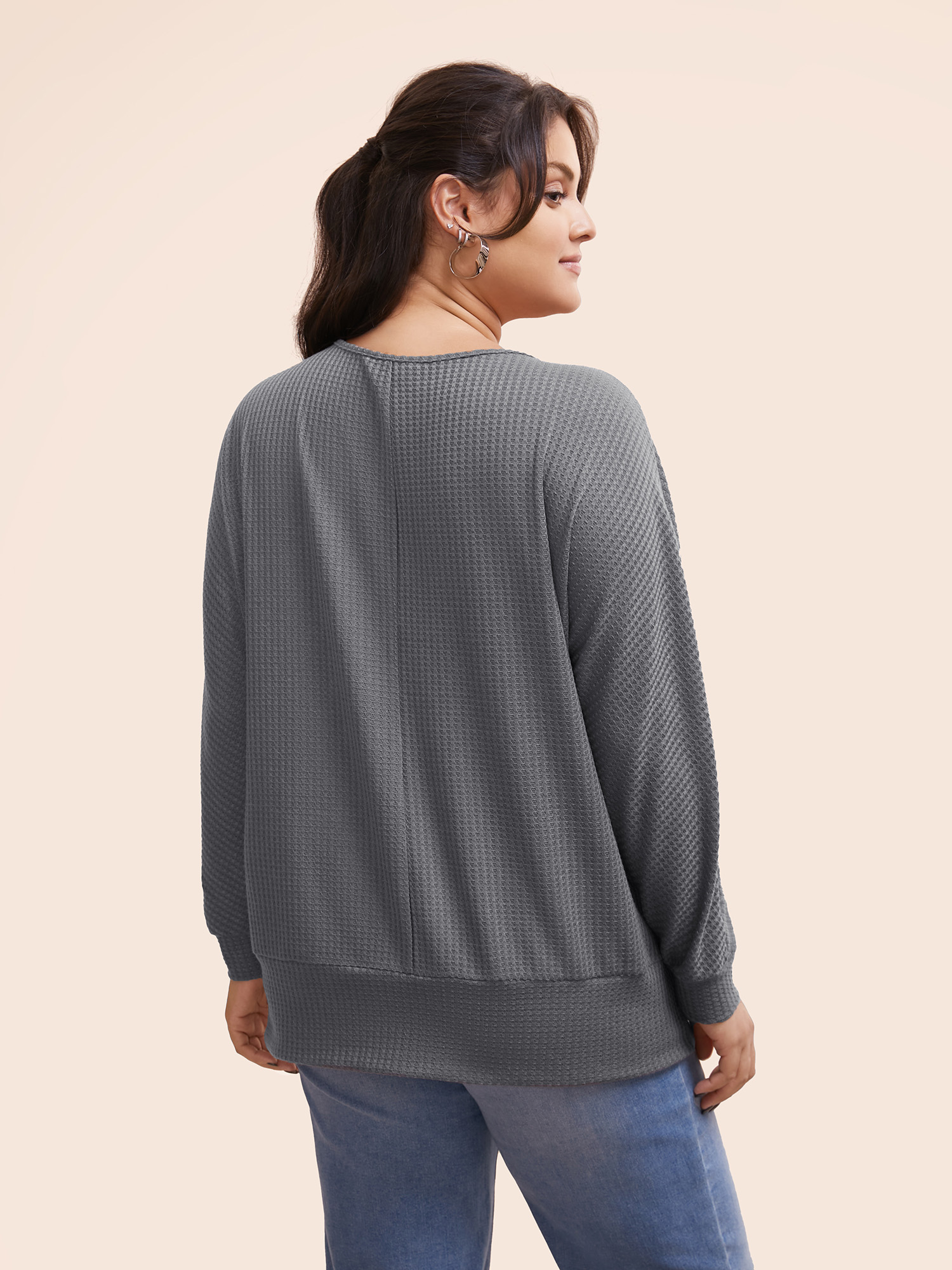 Plus Size Women Everyday Plain Plain Regular Sleeve Long Sleeve V-neck Casual T-shirts BloomChic 